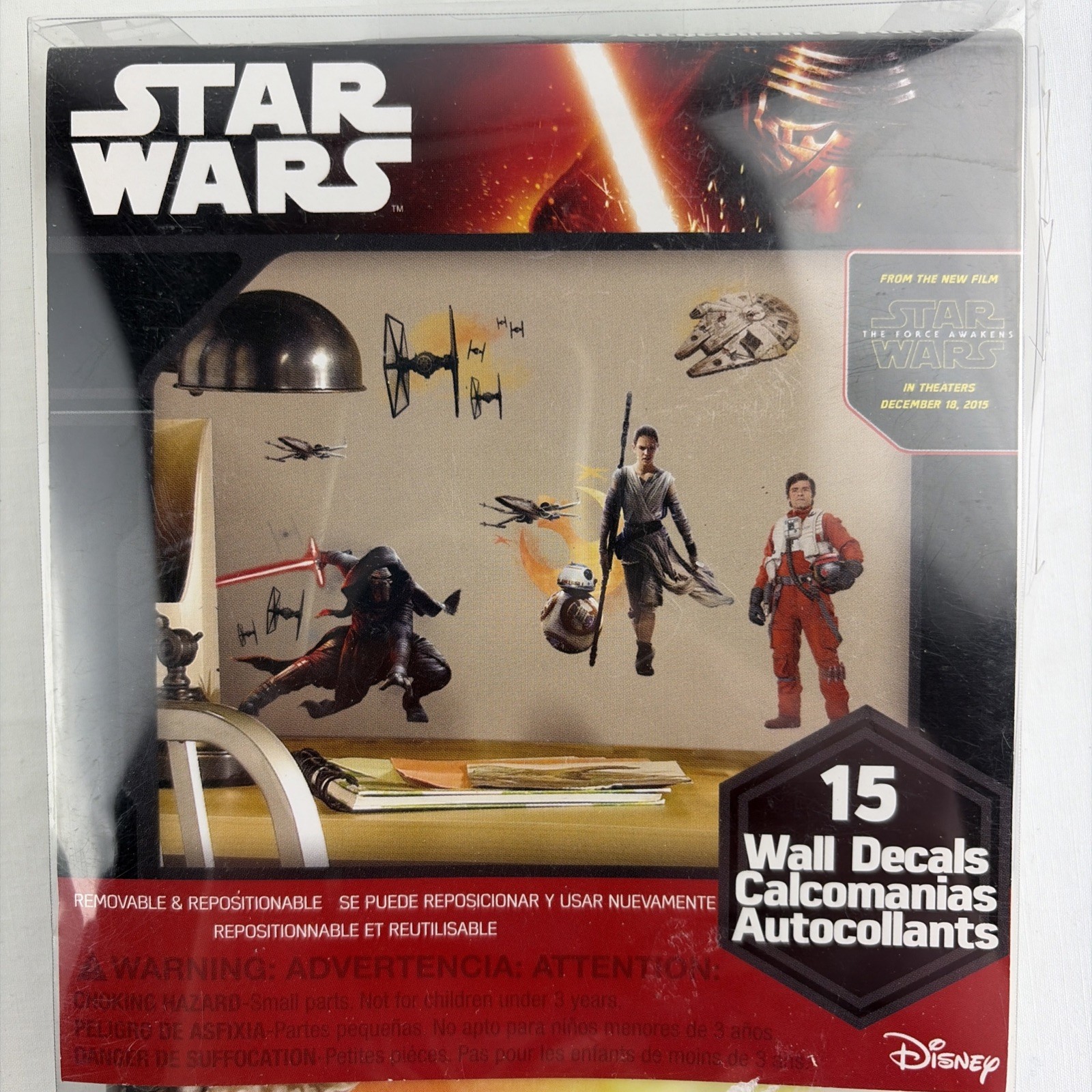 NEW Star Wars The Force Awakens Wall Decals 15 Stickers Room Decor – Reusable