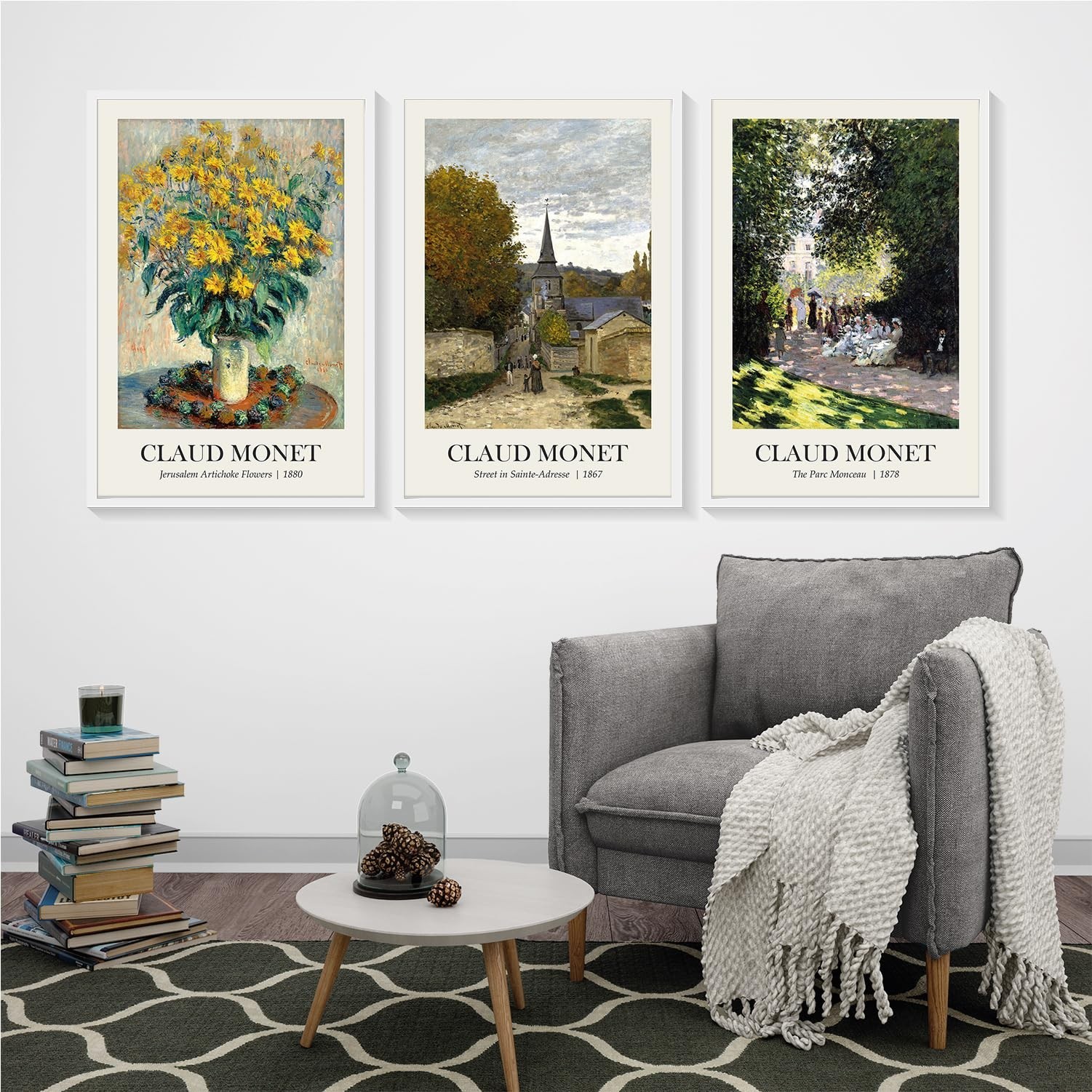 BulbaCraft 3 Pcs Claude Monet Wall Art – Vintage Impressionist Canvas Prints …
