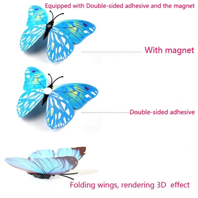 New Style 12Pcs Double Layer 3D Butterfly Wall Stickers Home Room Decor