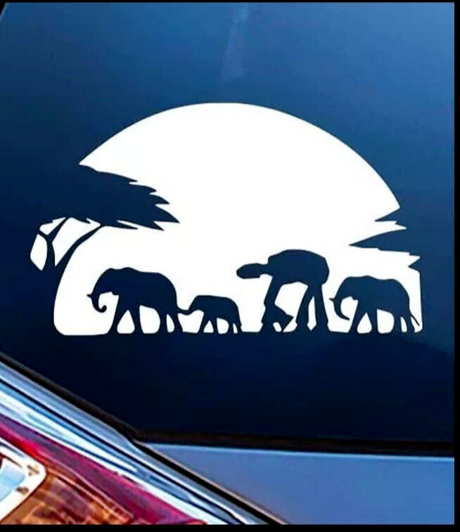 Elephant AT-AT Walker in Nature 6″ White Vinyl Decals Car Truck Window Camper RV