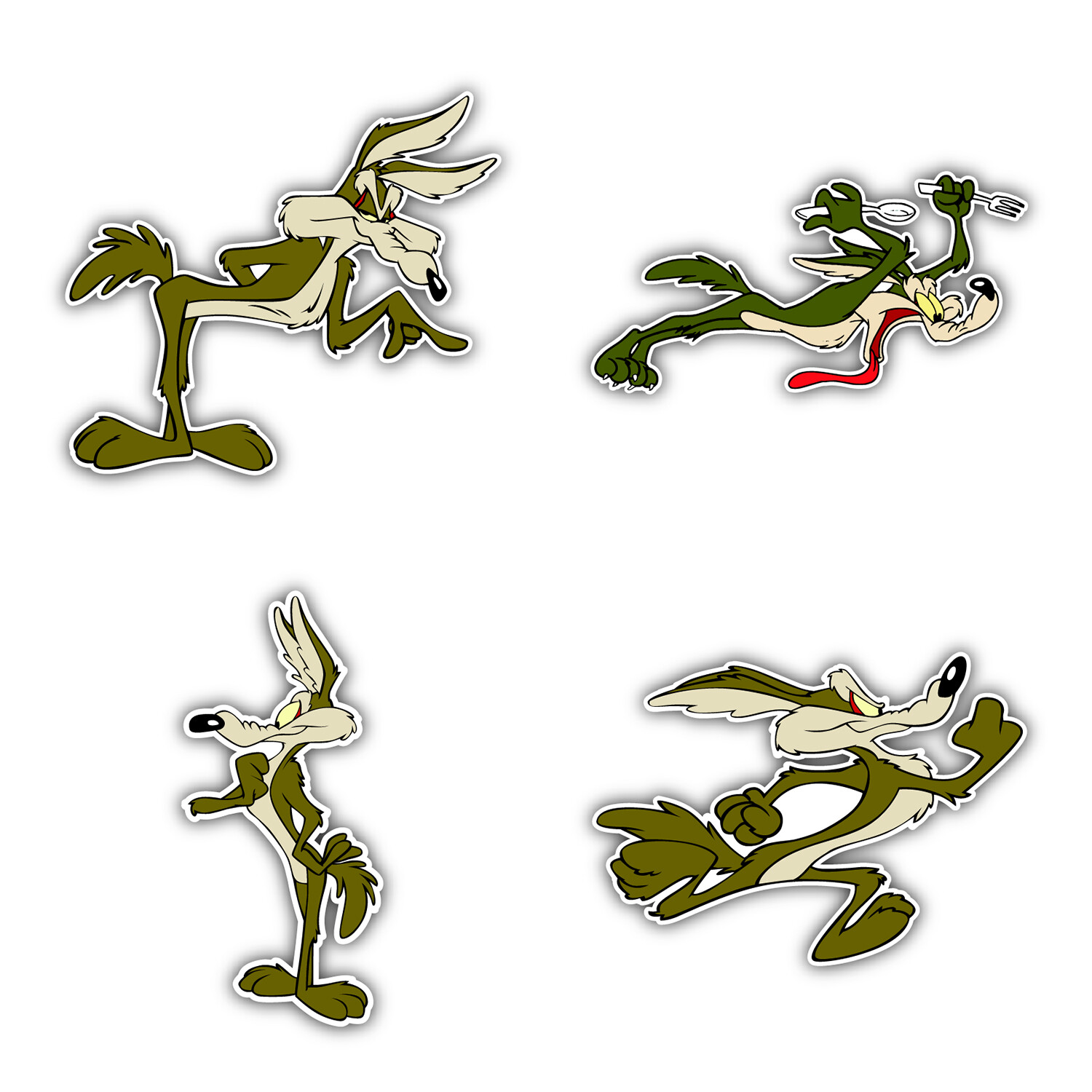Wile E. Coyote Cartoon Set Of 4 Vinyl Sticker Decal – 5” longer side ID:1