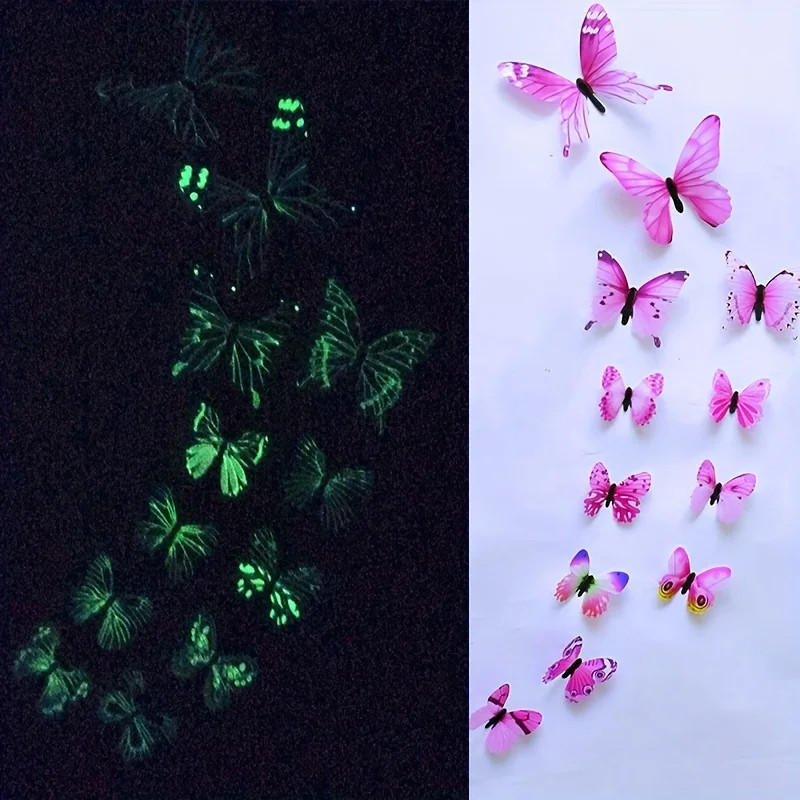 New 12Pcs 3D Luminous Butterfly Wall Sticker DIY Home Decor Modern Art