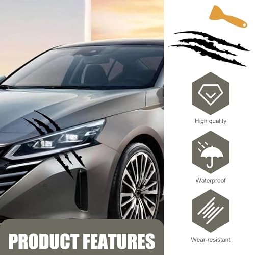 2 PCS Car Claw Mark Decals, Frontlight Reflective Sticker Stripes Scratch Black