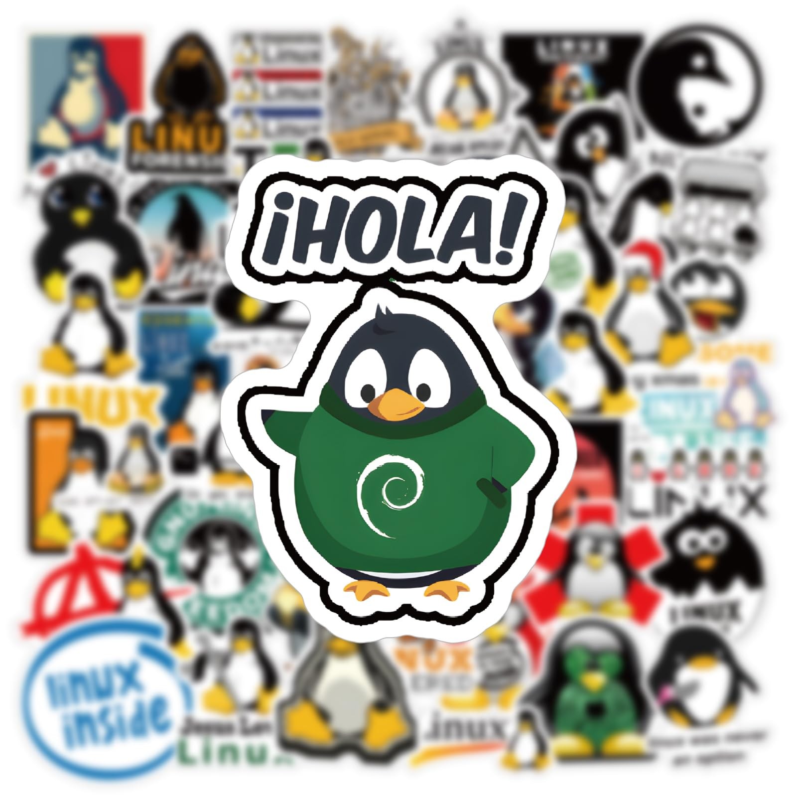 Linux Stickers 62pcs Work Decals Aesthetic Waterproof Vinyl Pack White