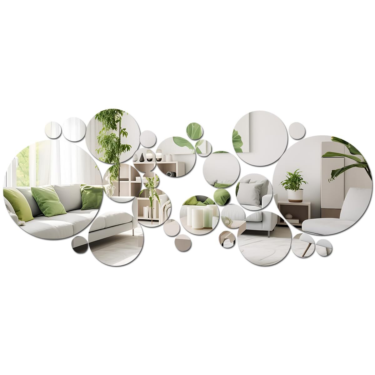 32Pcs Round Acrylic Mirror Stickers Wall Decor Decals DIY Self-Adhesive Wall Art