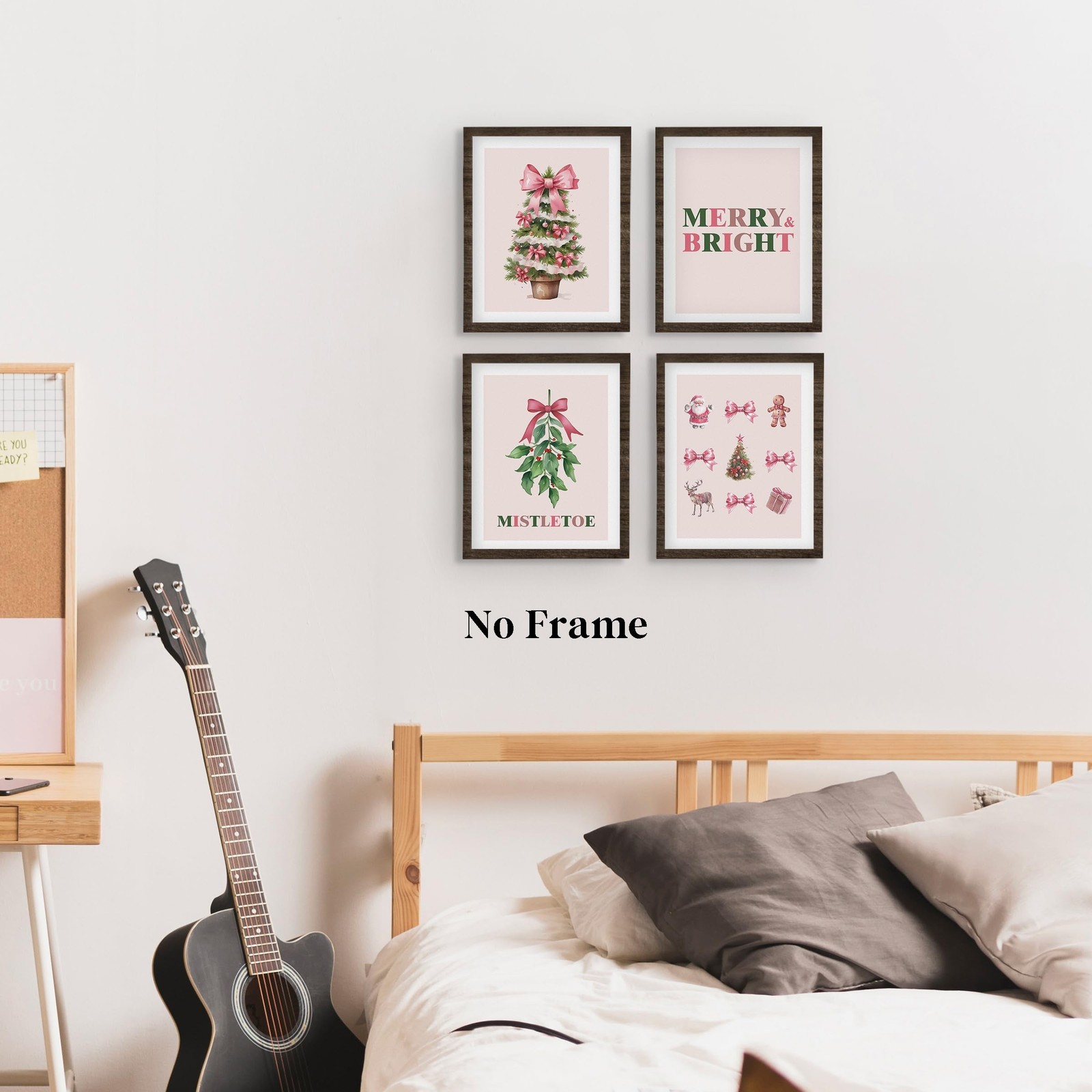 QLMX Coquette Pink Christmas Wall Art Prints Set of 4, Mistletoe Wall Decor, …