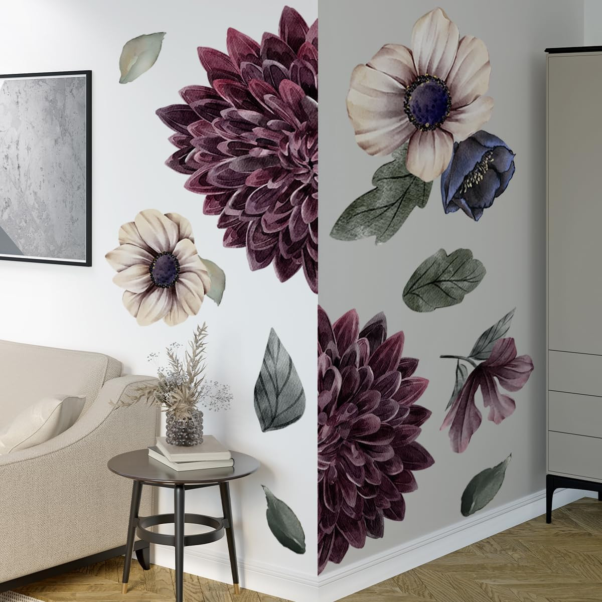 Large Flower Wall Art Decals 3D Boho Fabric Floral Wall Stickers for Girls Bedro