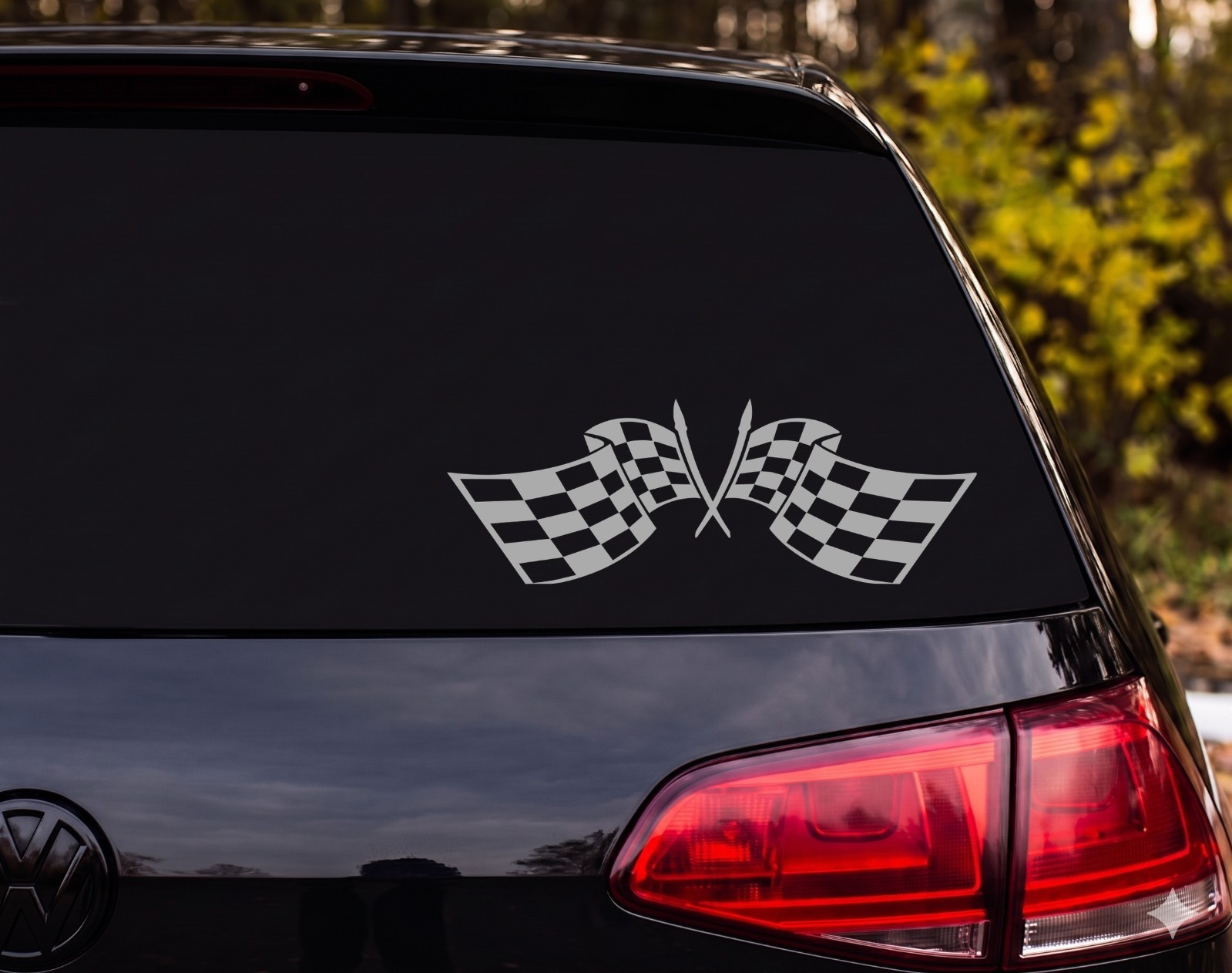 Crossed Checkered Racing Flags Vinyl Decal Sticker Car Window | Racing Fan Gift