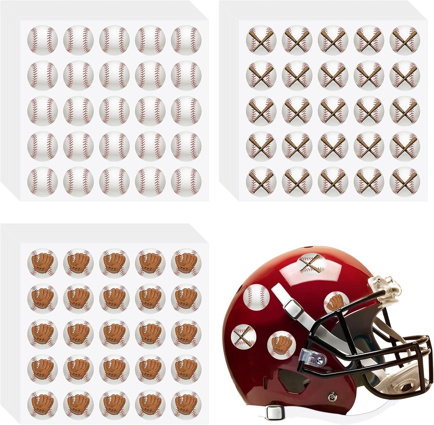 300 Pcs 12 Sheets Helmet Stickers 1.18 Inch Baseball Softball Helmet Award Baseb