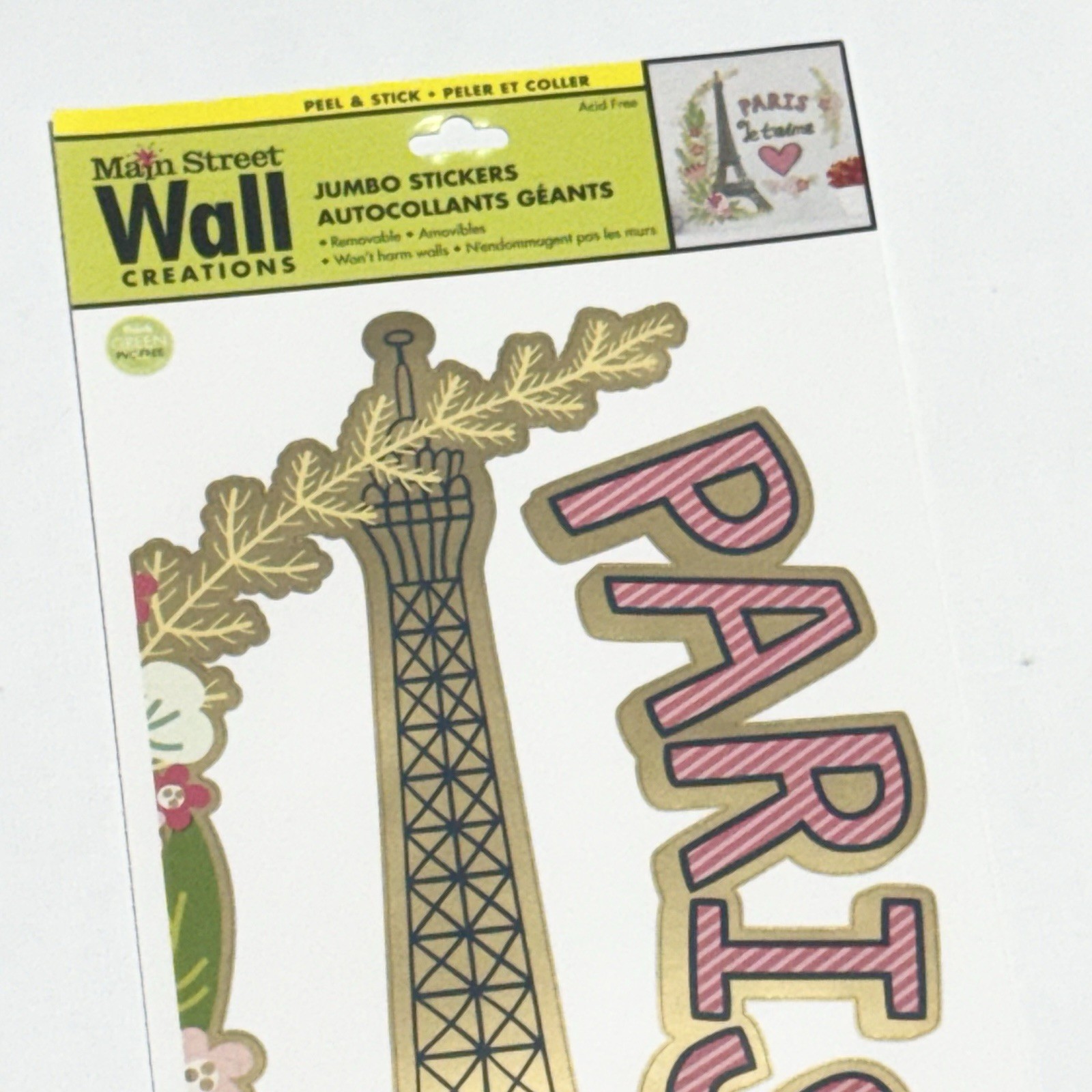 Main Street Wall Creations Paris Eiffel Tower Peel & Stick Removable Stickers x2