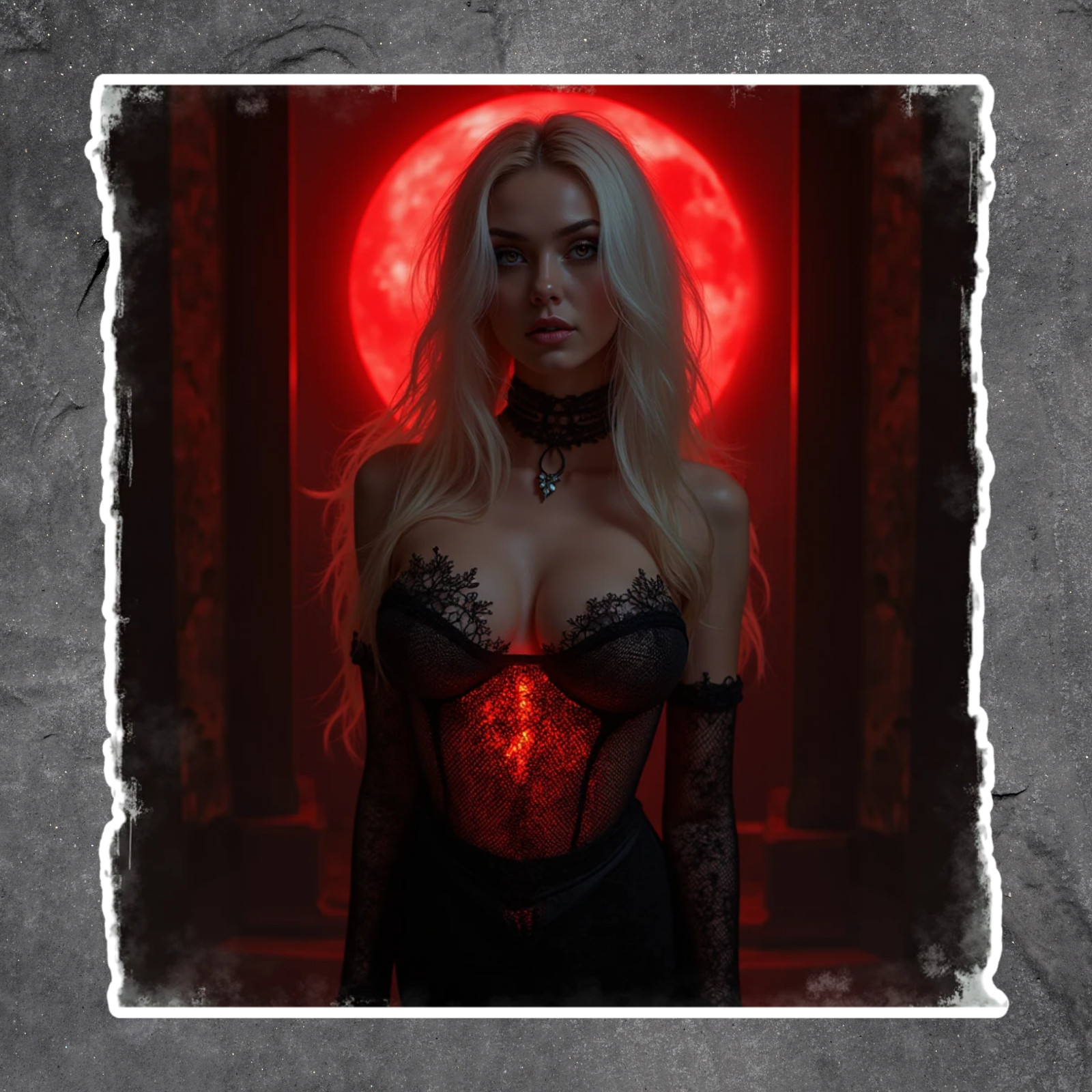Pinup Girl Sticker Vinyl Decal Gothic Blonde Woman Black Lingerie Red Moon