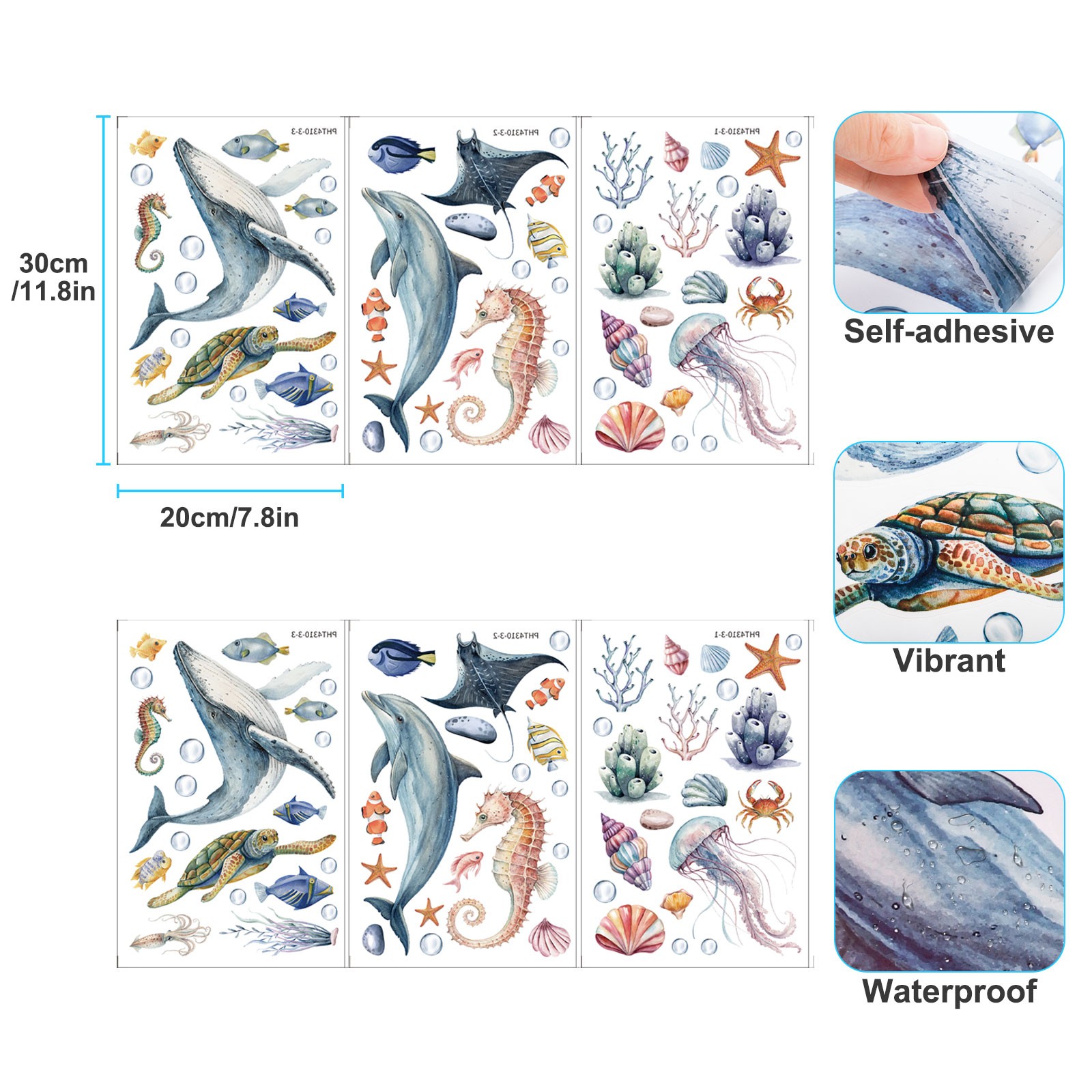 2PCS Marine Life Wall Decals Removable Ocean Stickers For Smooth Walls, Wardrobe