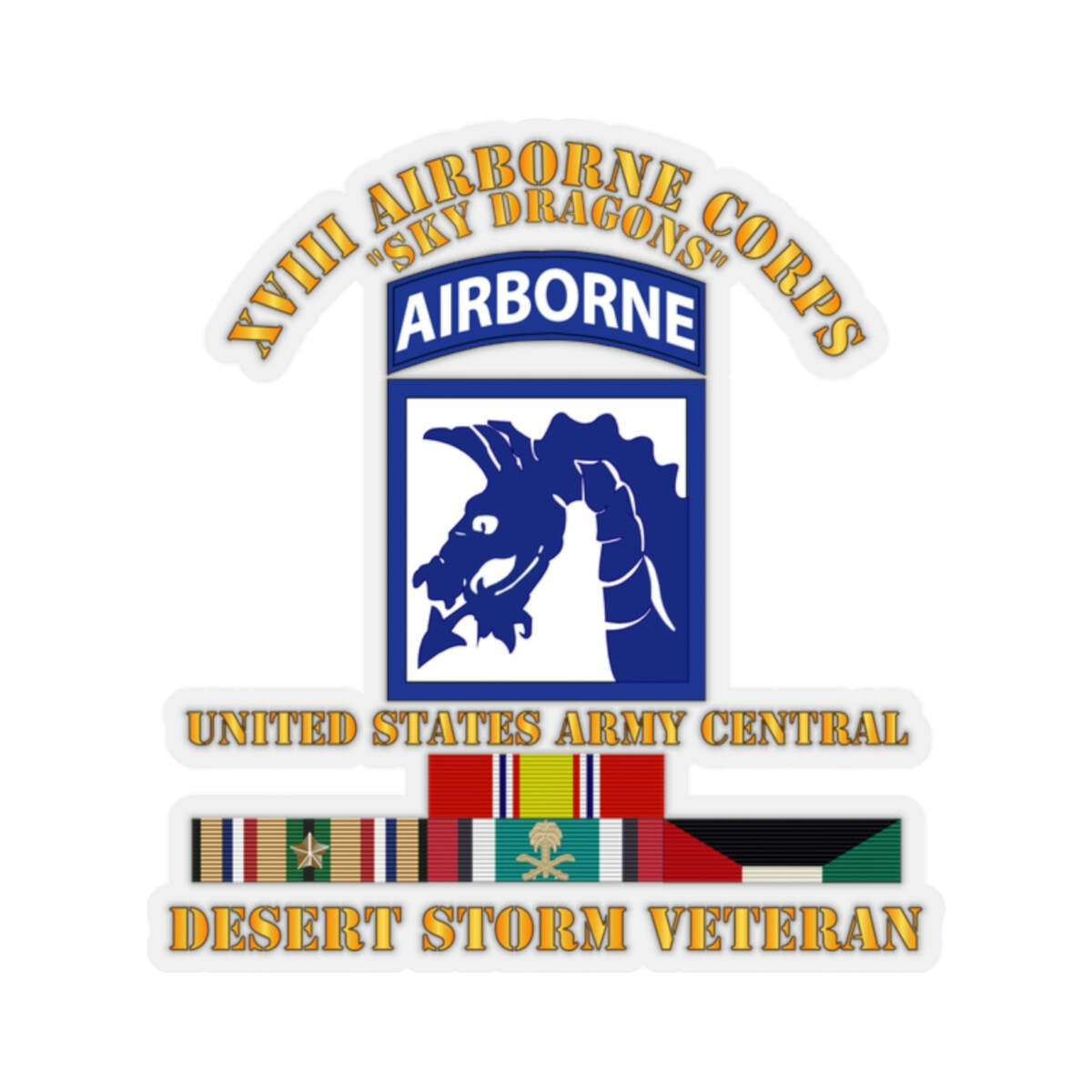 Kiss-Cut Stickers – XVIII Airborne Corps – US Army Central – Desert Storm Vetera