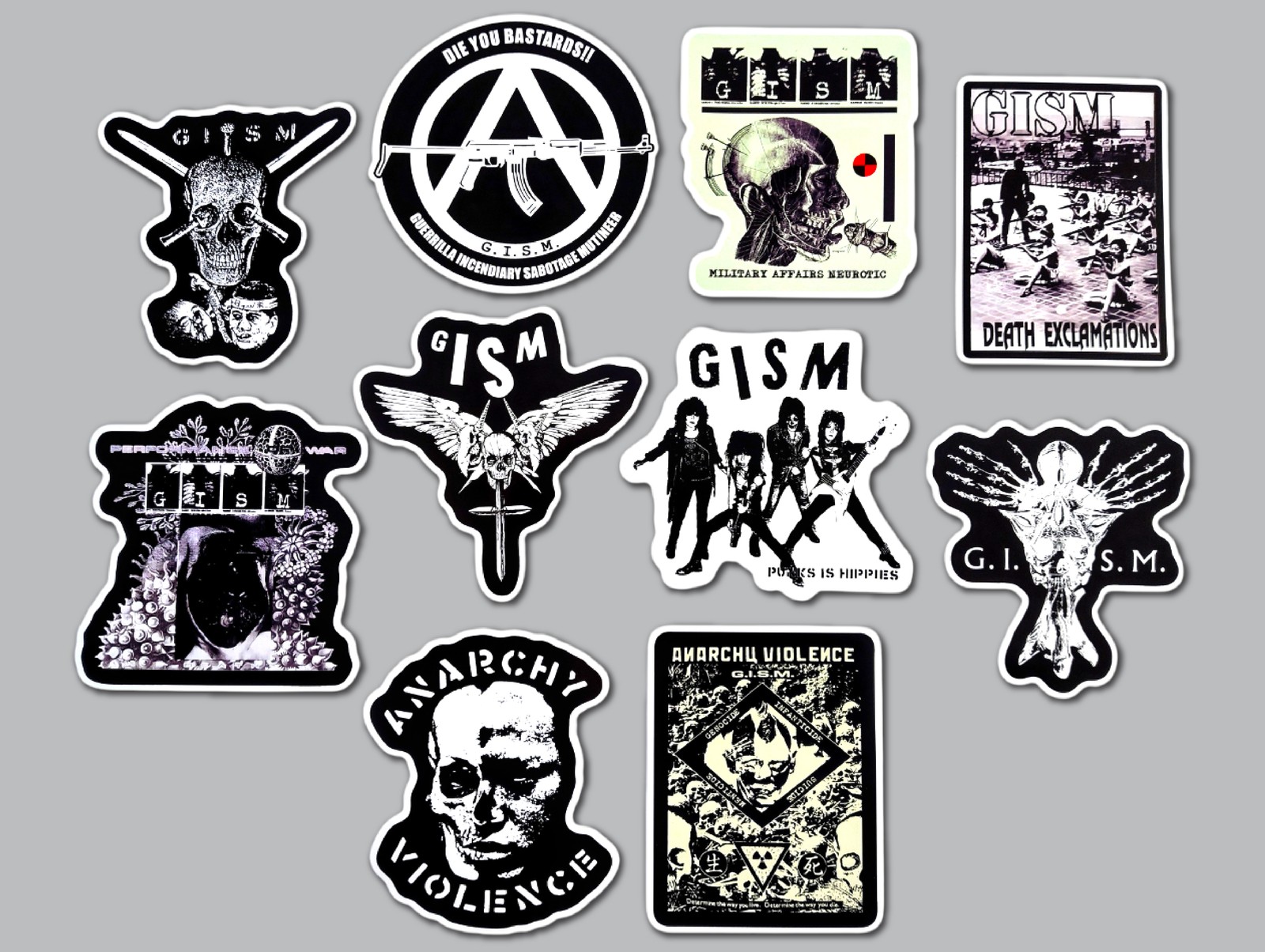 GISM Vinyl Sticker Lot (10 Stickers) crust punk doom crow his hero is gone crass