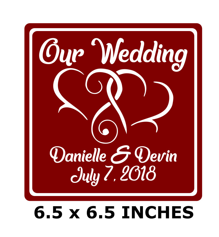 OUR WEDDING W/ NAMES & DATE CUSTOM VINYL DECAL FOR 8″ GLASS BLOCK CRAFTS HEARTS