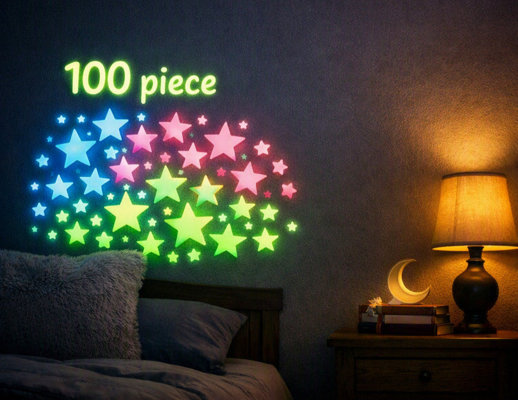 100pcs Glow In The Dark Stars Luminous Wall & Ceiling Star Stickers Home Decor