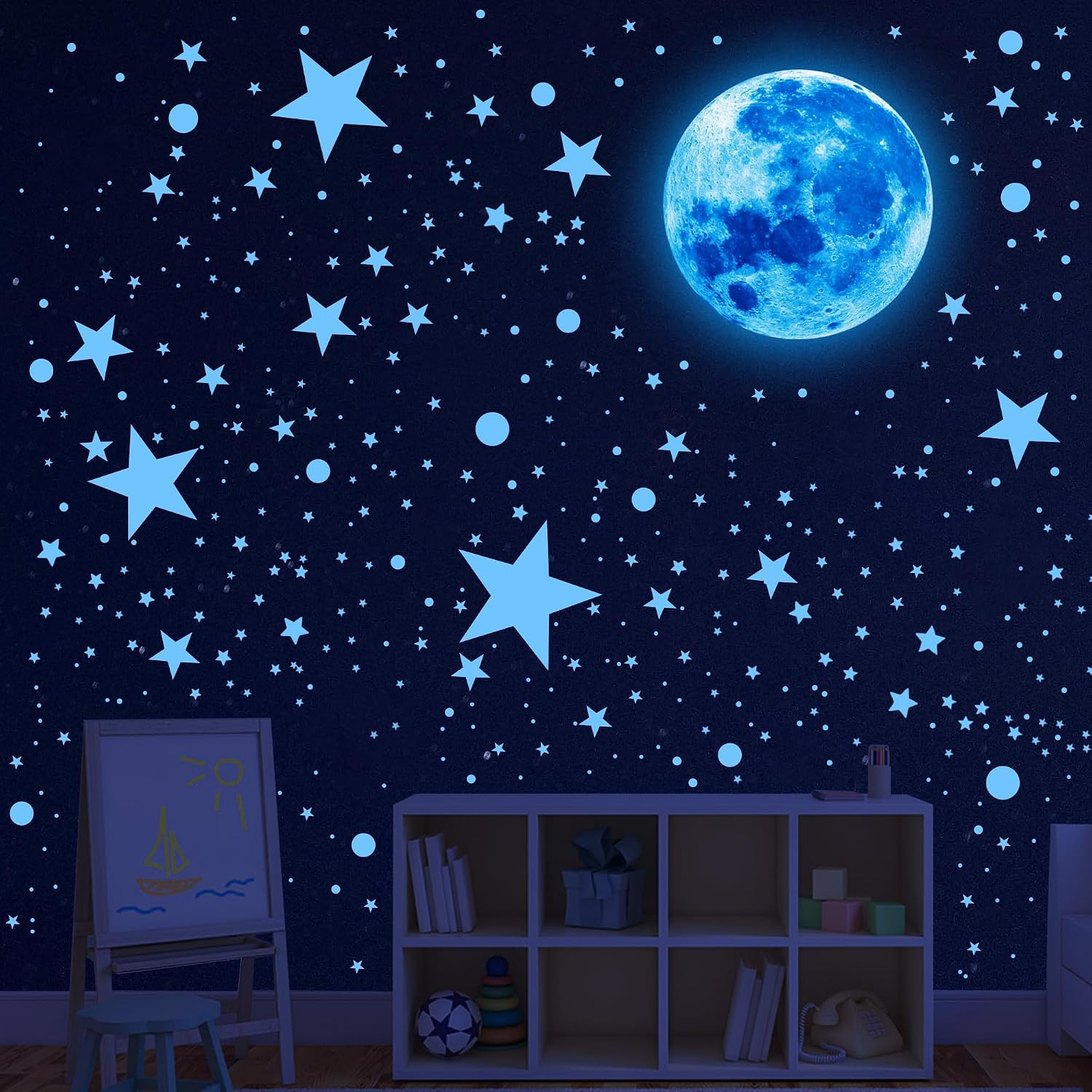 492Pcs Glow in the Dark Stars for Ceiling Glow in the Dark Moon and Space Wall