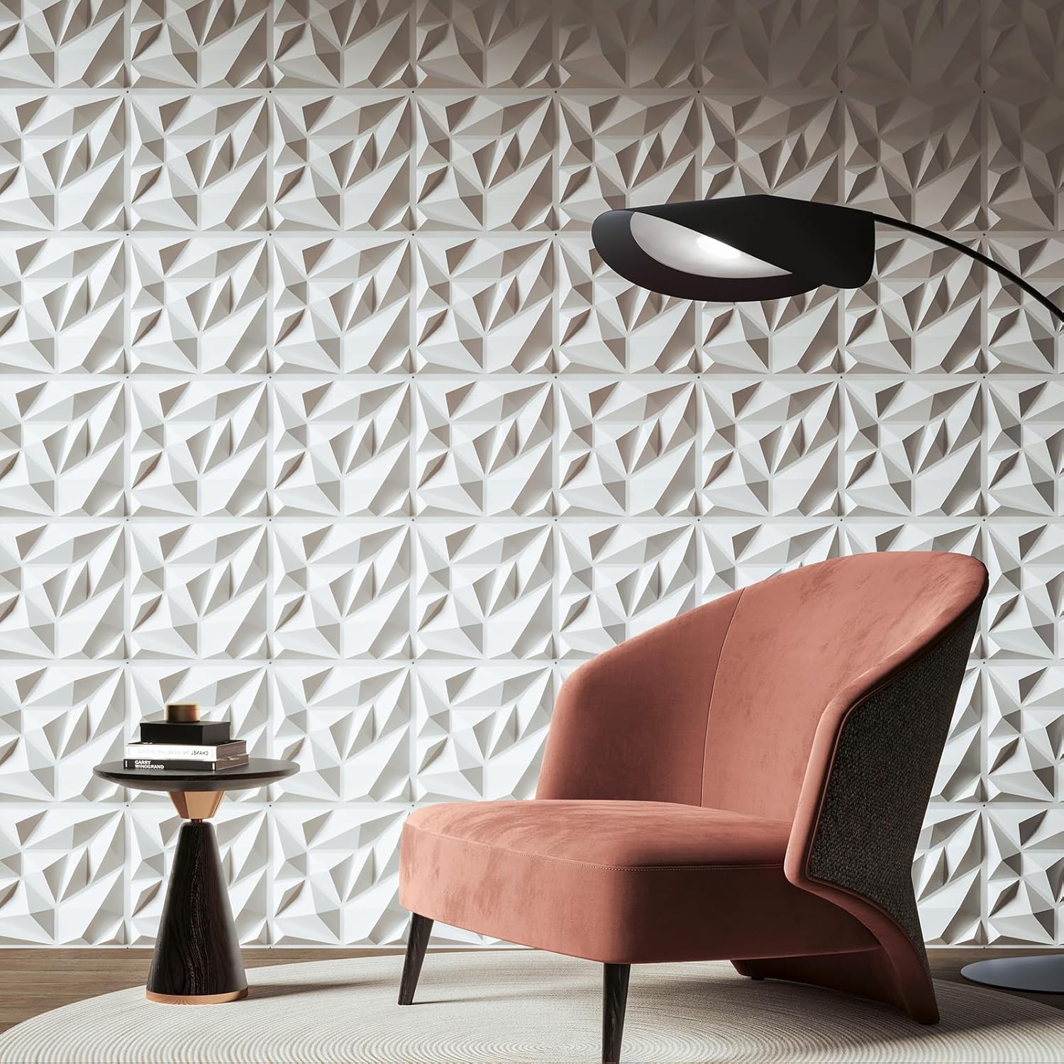 3D Wall Panels Diamond Textured PVC for Interior Decor Black 30x30cm 10 Pack