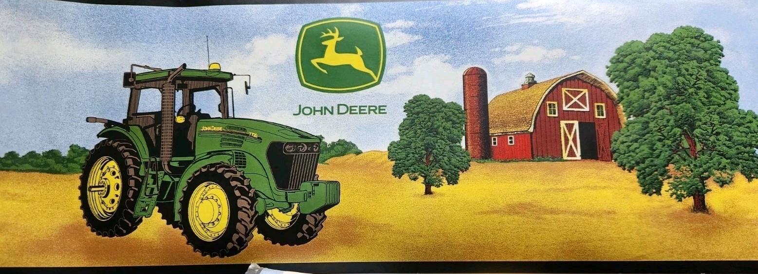 JOHN DEERE contemporary wall paper border 5yds TRACTOR farm vinyl wallpaper RARE