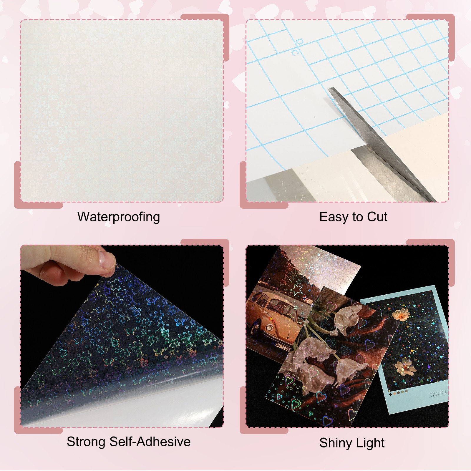 Holographic adhesive sheets A4 22pcs 21×29.7cm self-adhesive (Flowers)