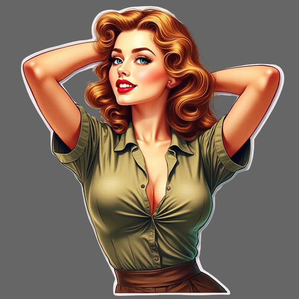 Pinup Girl sticker vinyl decal blonde retro green blouse posing vintage art