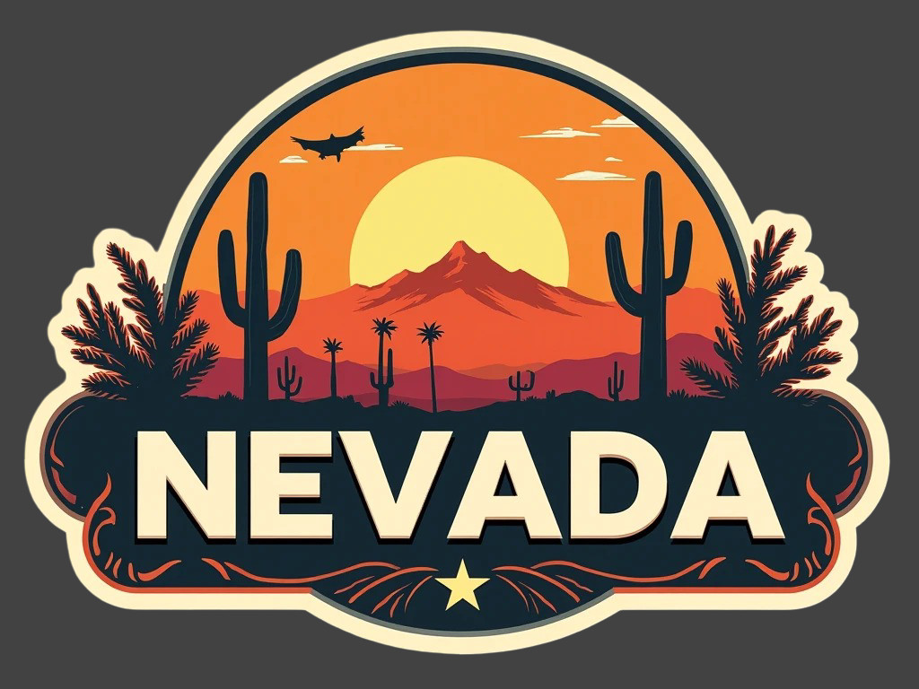 Nevada Sticker Vinyl Decal Desert Cactus Mountains Sunset Southwest Retro Travel
