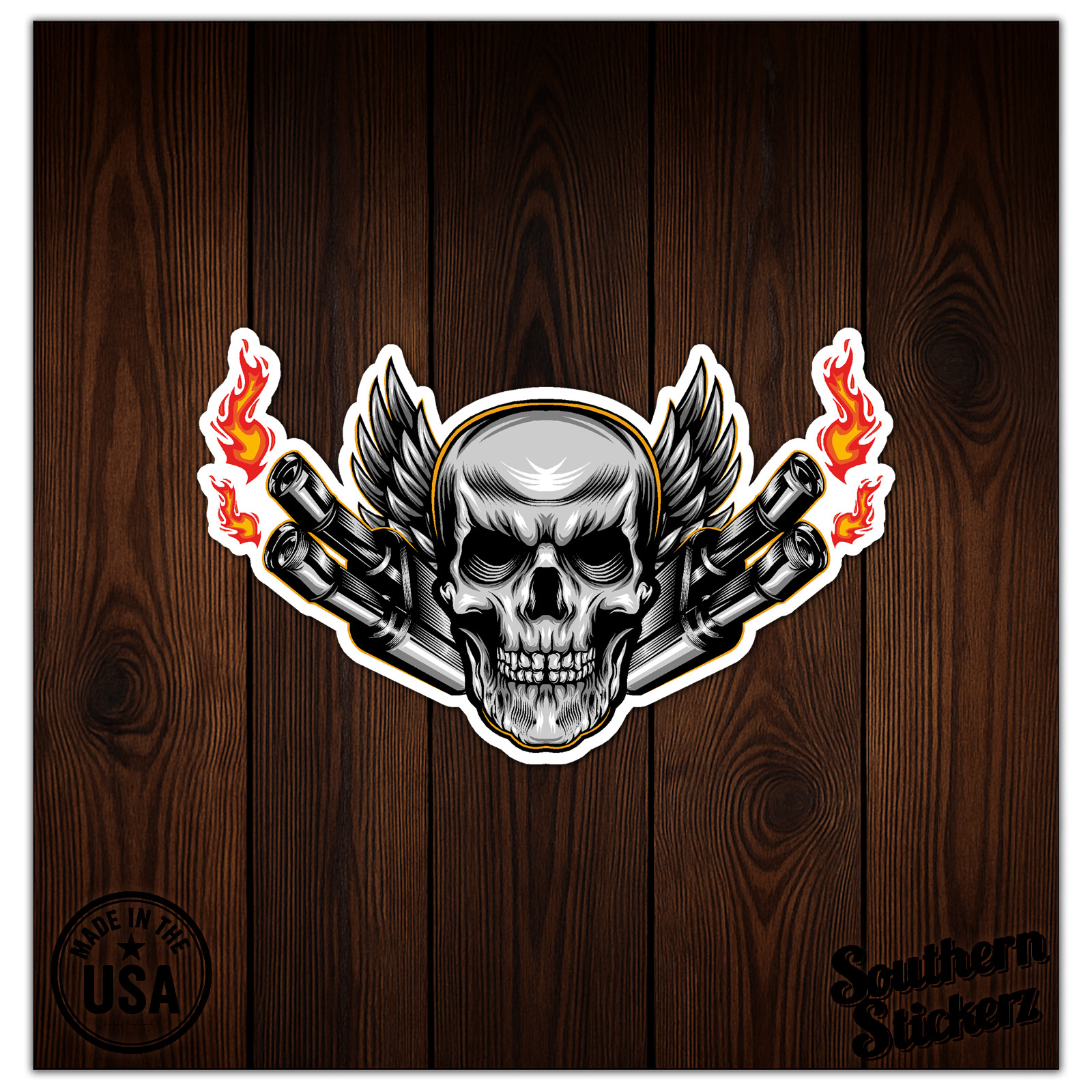 Skull Wings Flaming Exhaust – Vinyl Decal Sticker – Car Window Laptop – ebn9289