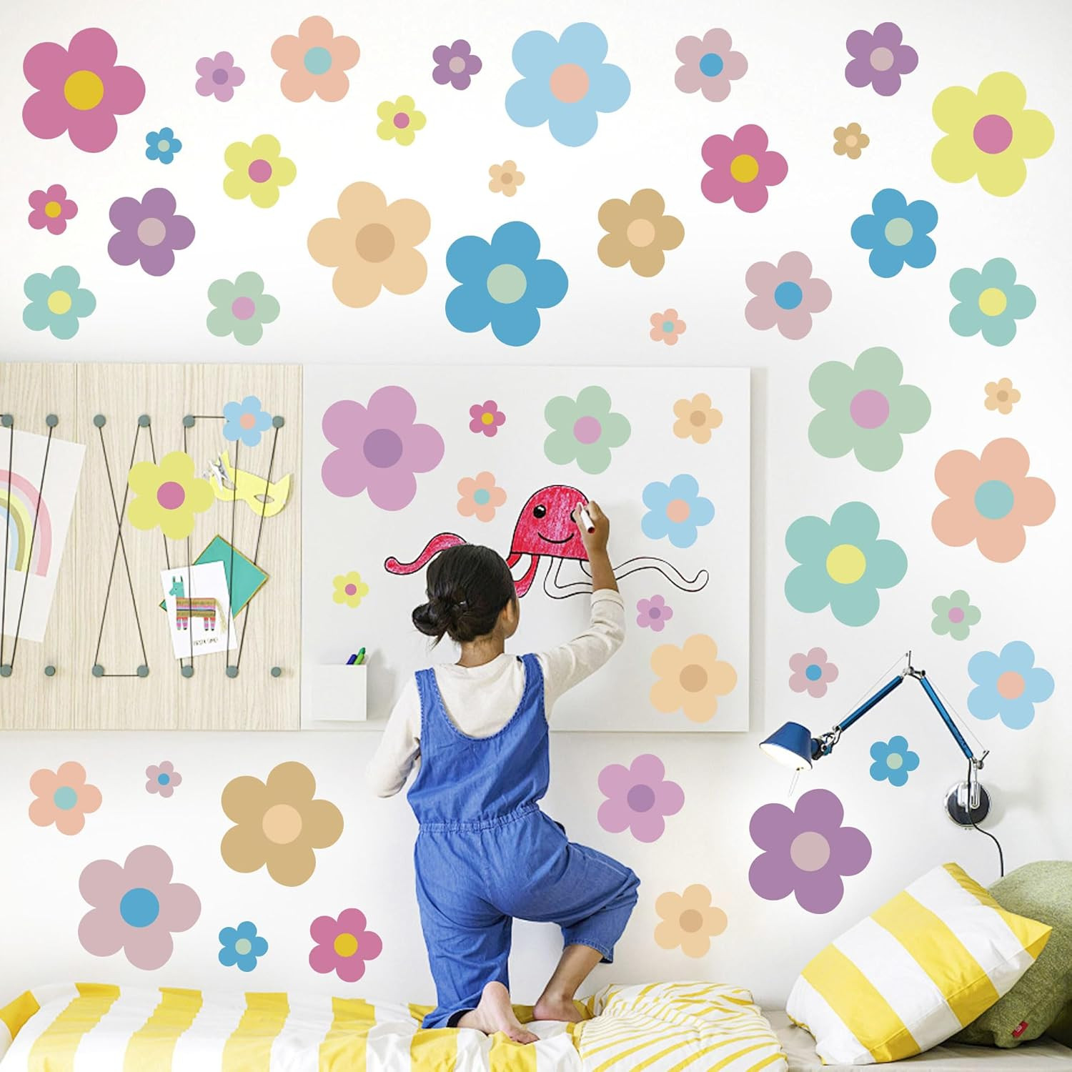 12 Sheets Flower Wall Decals Cute Colorful Vinyl Stickers for Girls Kids Room De