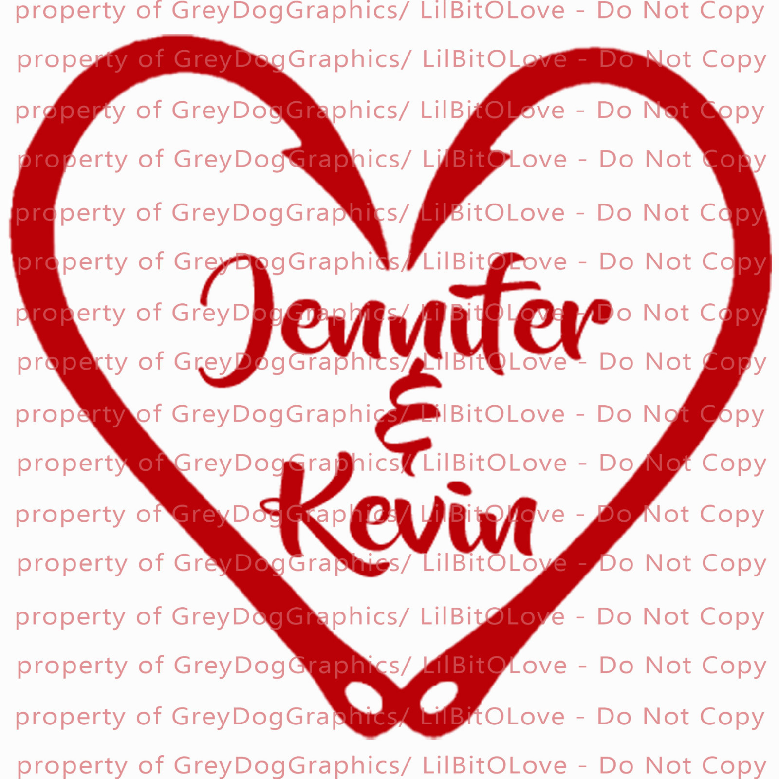 Custom Fish Hook Heart Personalized with Couple’s Names Vinyl Decal Sticker