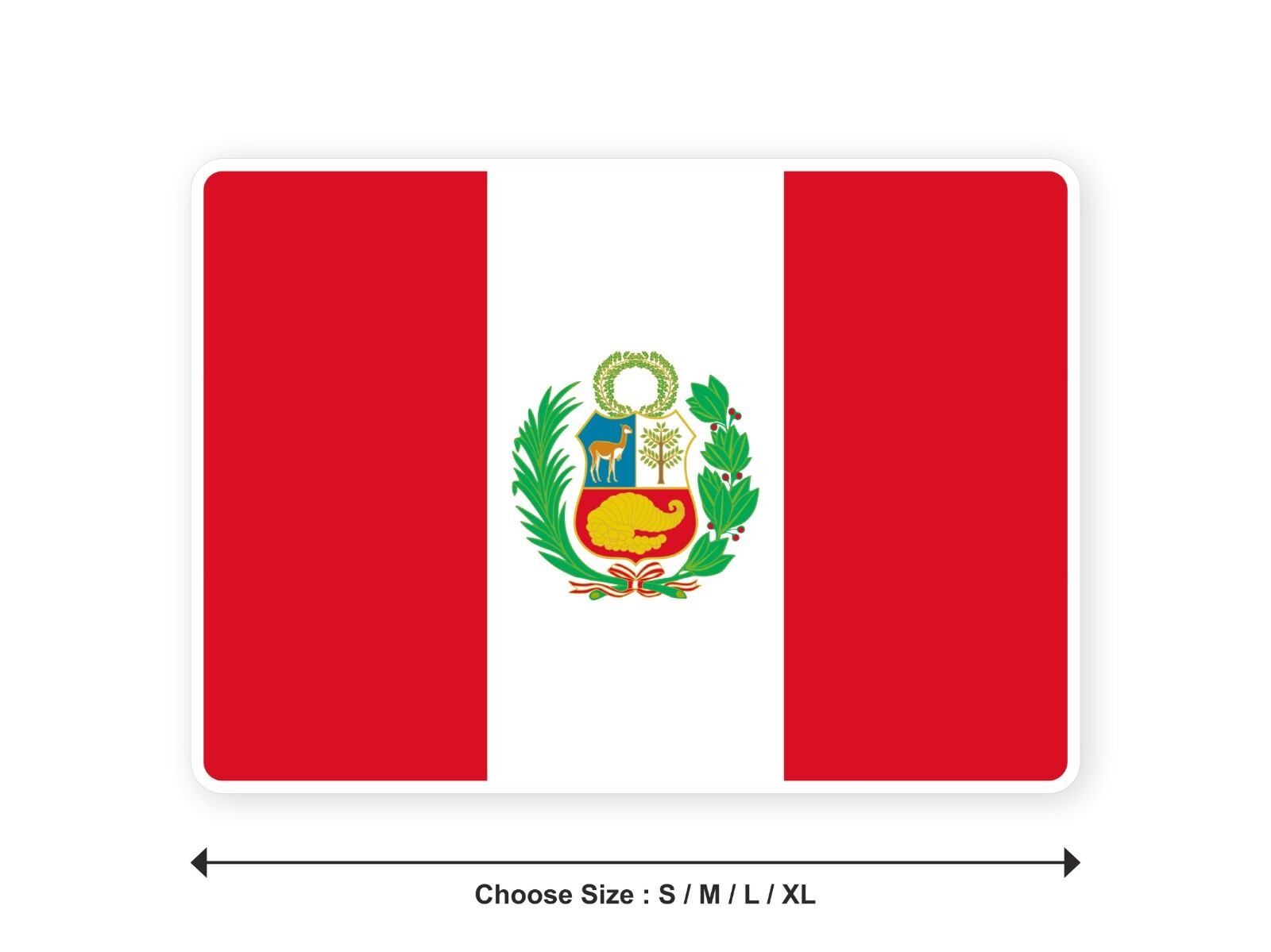Sticker flag PERU COAT Peruvian 3,9′′(S) -11′′(XL) decal white border