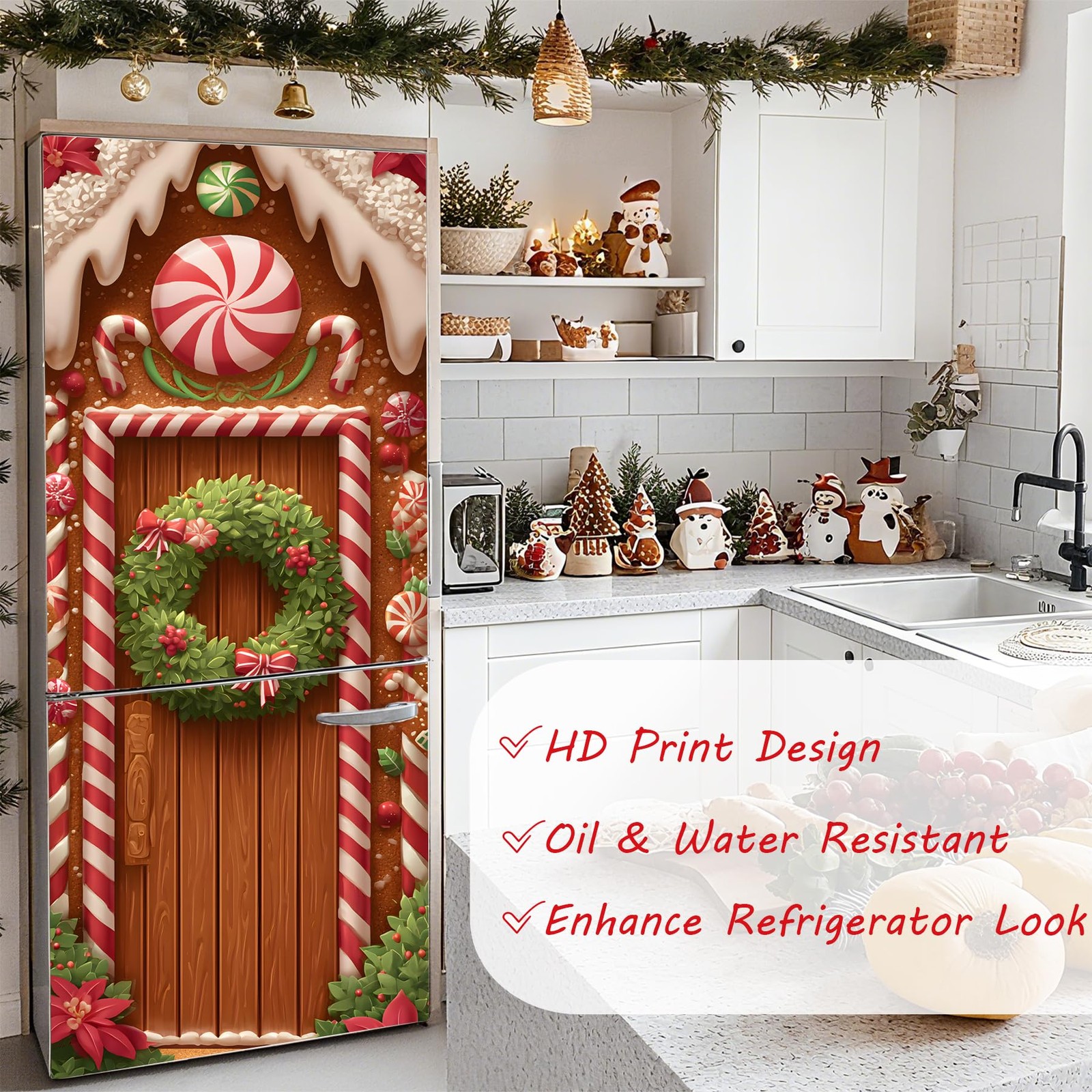 -Adhesive Refrigerator Wrap, Peel & Stick Vinyl Fridge Sticker, Removable Doo…