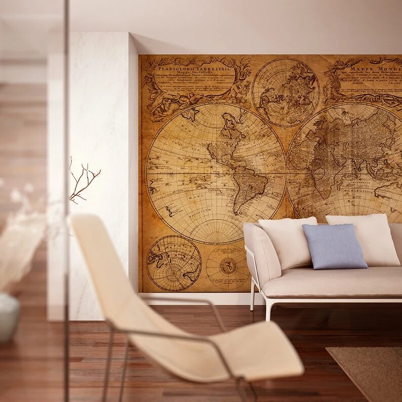 Old World Map Wall Mural Decal. Peel And Stick