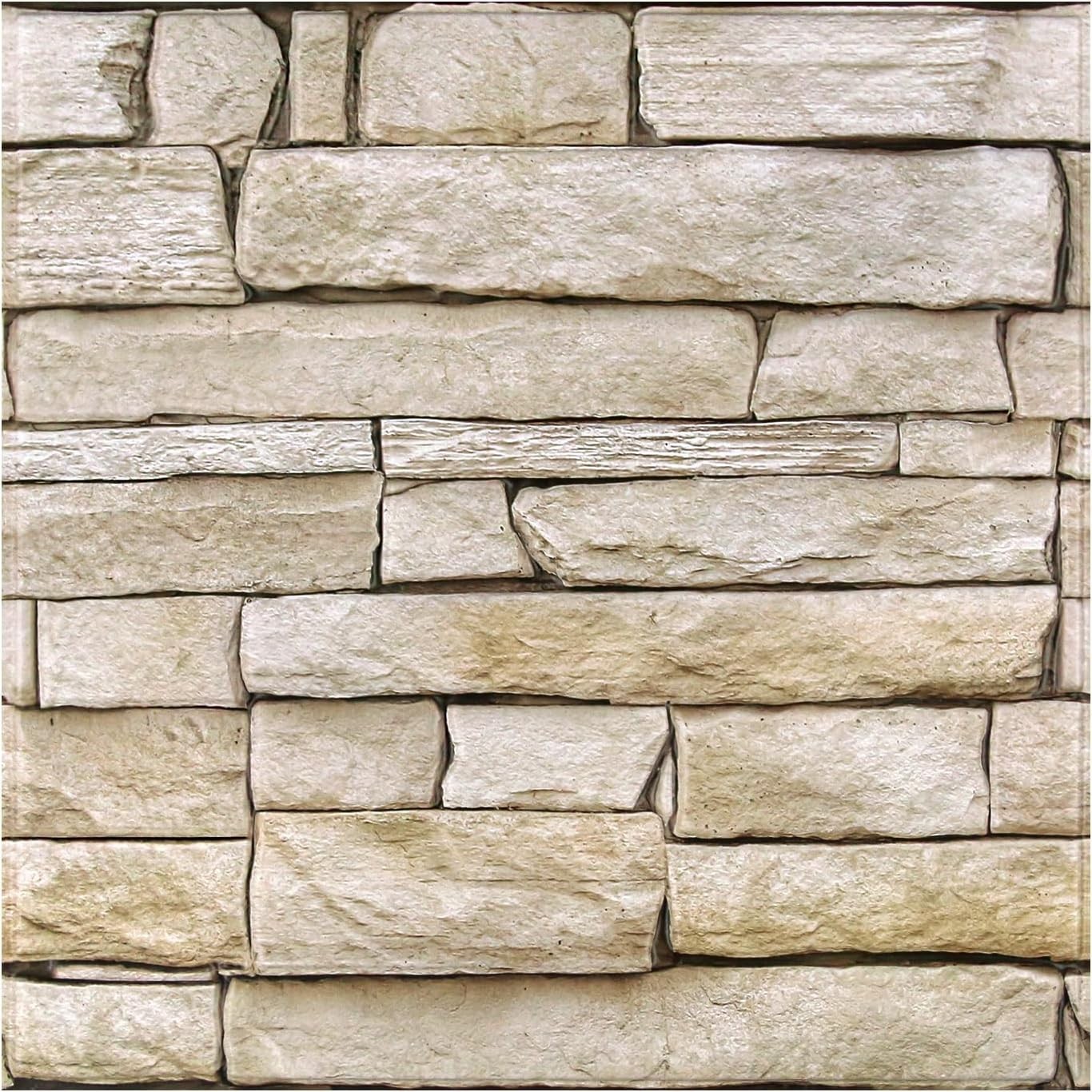3D Peel and Stick Faux Stone Wall Panels 11.8″ x 11.8″ 10-Pack,Stone-Look Wall..