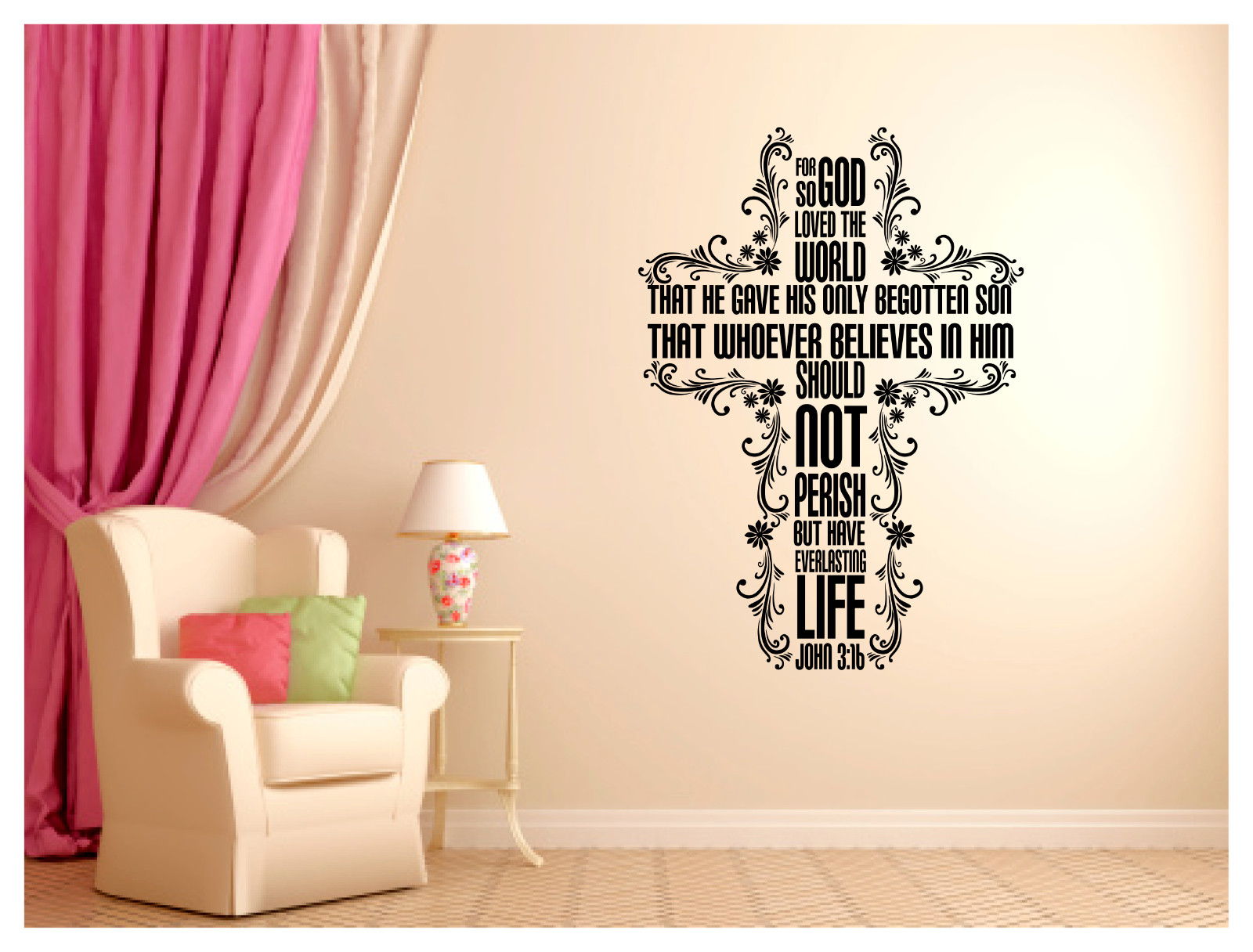 JOHN 3:16 in shape of cross Wall Decal Mural Art Sticker 22X31″ Choice of Color