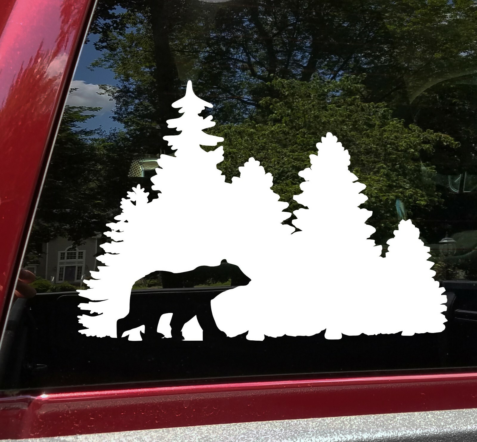 Bear in Tree Line V3 Vinyl Decal – Forest Grizzly Trees Hiking – Die Cut Sticker