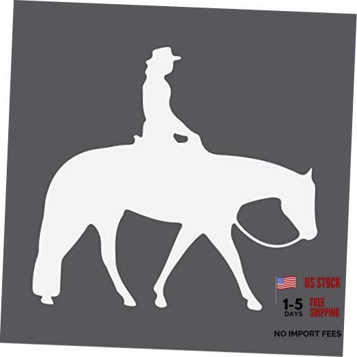 Woman Horse Back Riding Western Cowgirl Vinyl Decal Sticker Car 5.5 in White
