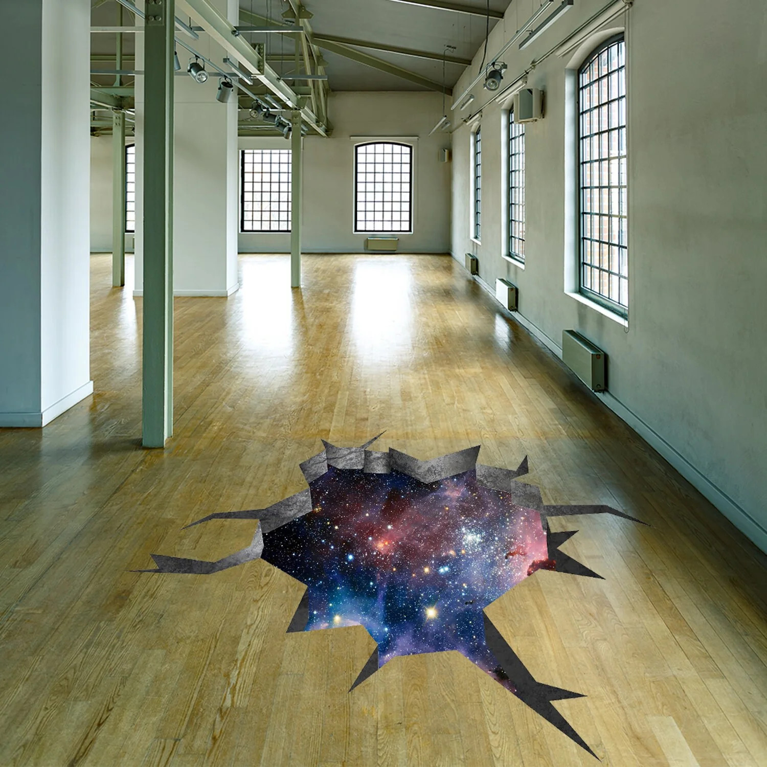 3d Effect Deep Space Wall Sticker – Outer Galaxy Floor Art Decor Mural Porthole