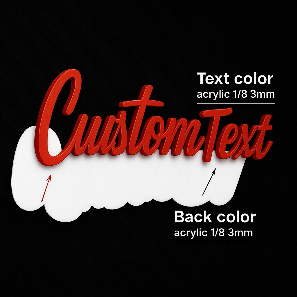 Custom Text Laser Cut Acrylic 3D Emblem Car Badge -Multicolor Personalized Name