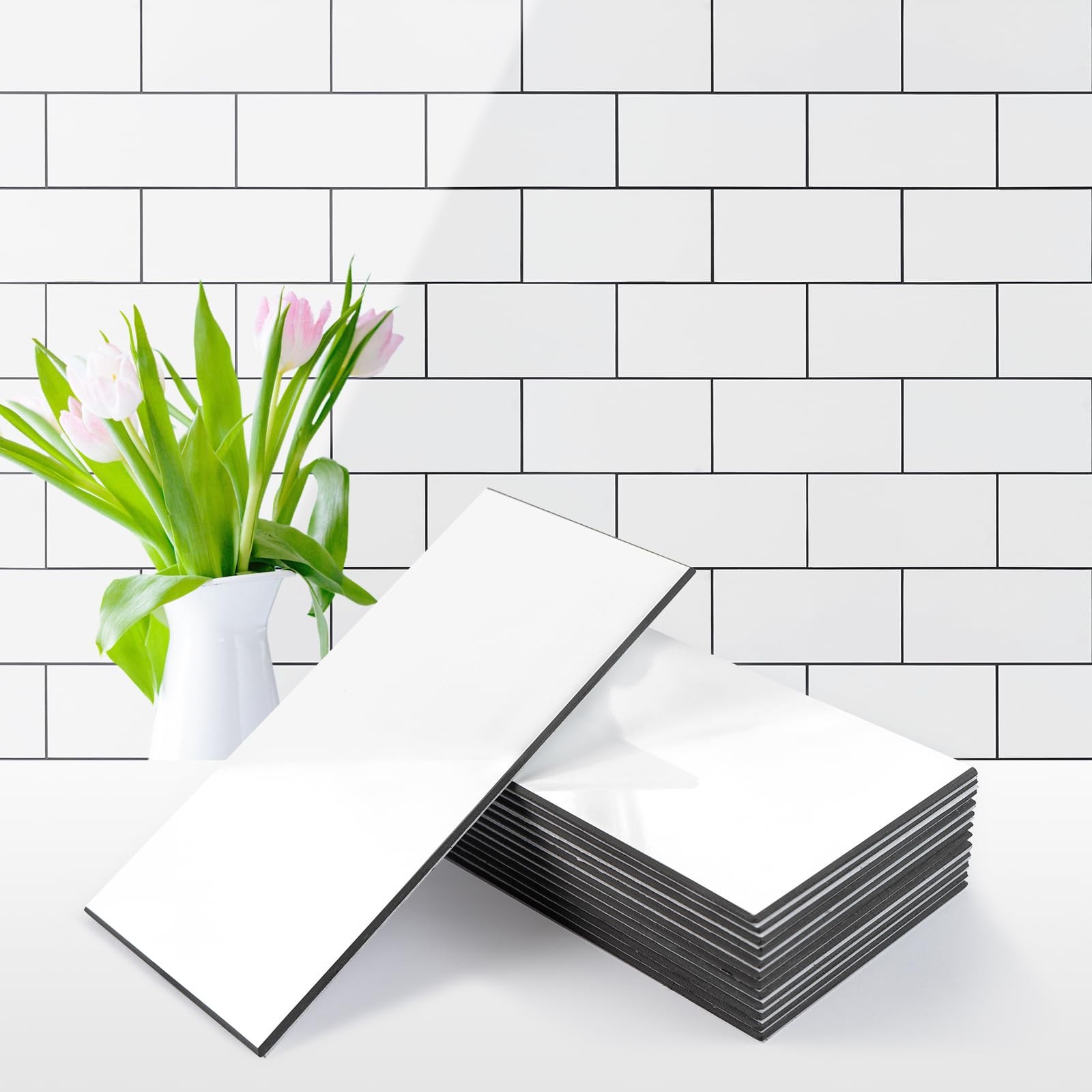 100Piece Glossy Pure White Peel and Stick Backsplash Tile,3”x6” PVC Subway …