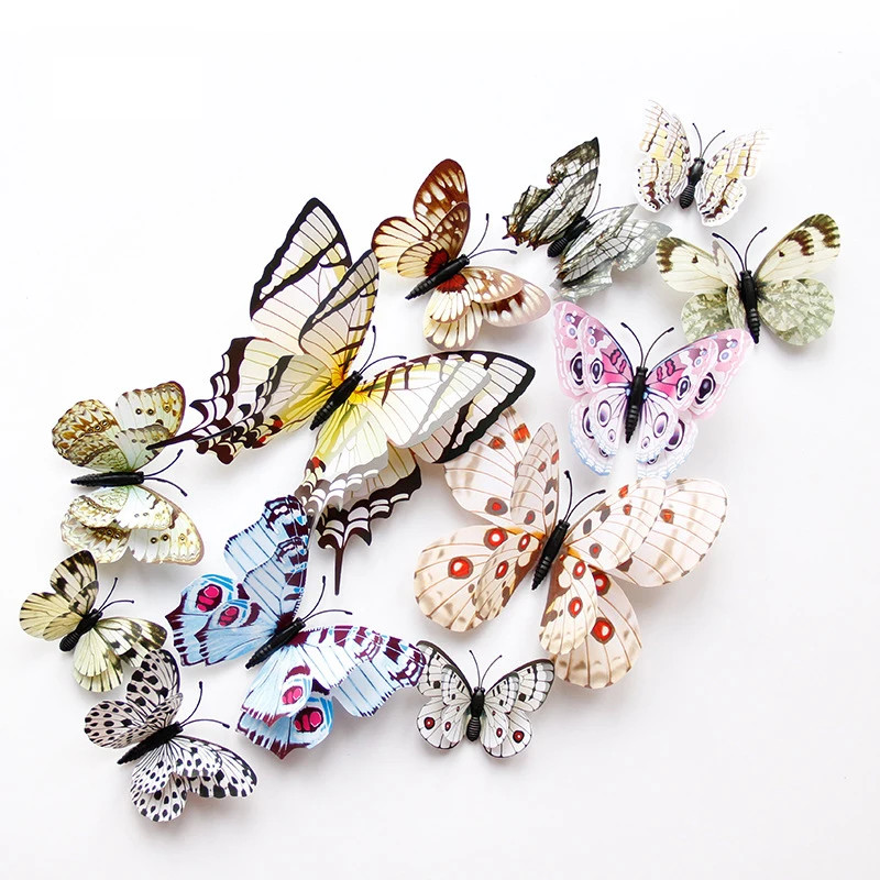 New Style 12Pcs Double Layer 3D Butterfly Wall Stickers Home Room Decor
