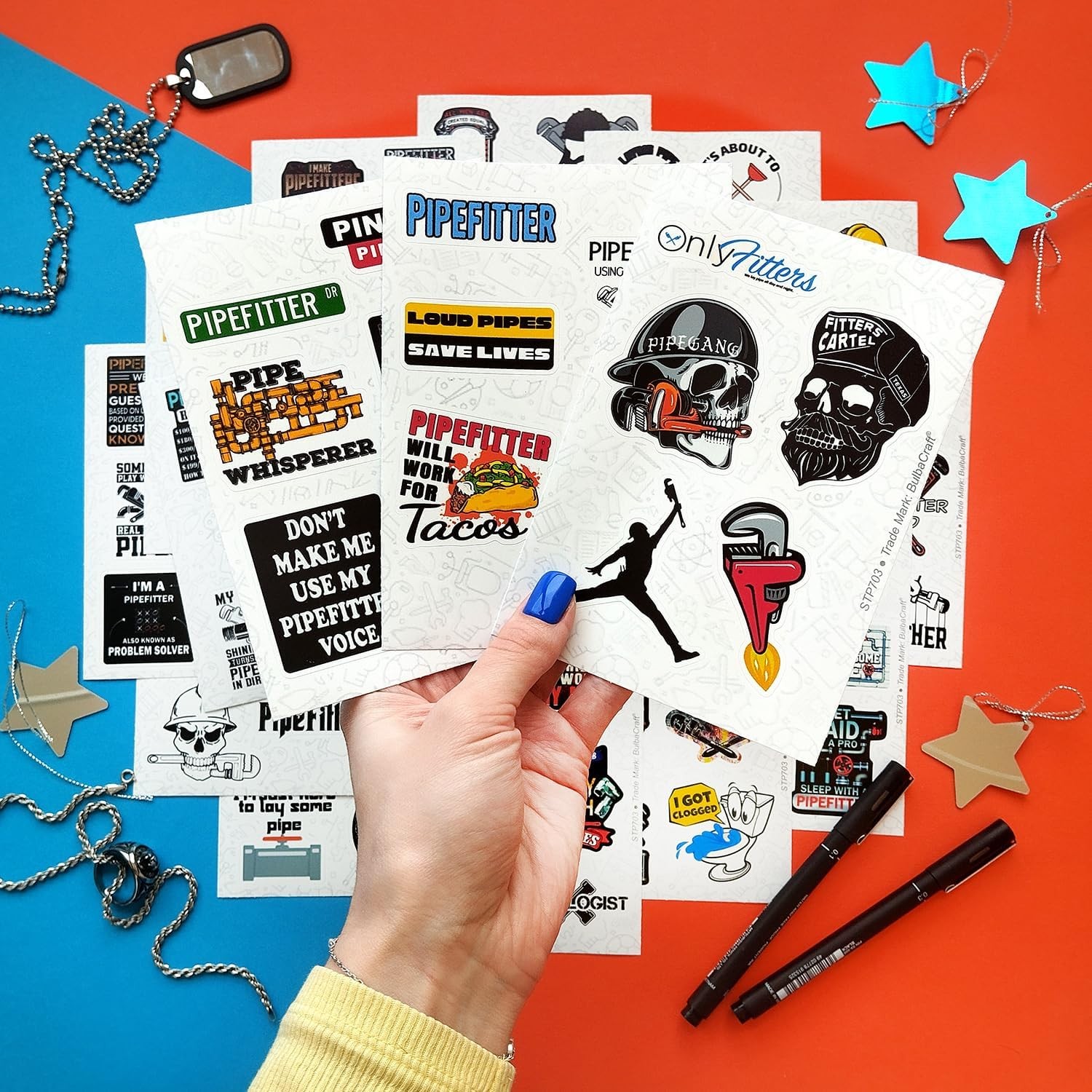 BulbaCraft 100Pcs Funny Pipefitter Stickers for Hard Hat, Hardhat…