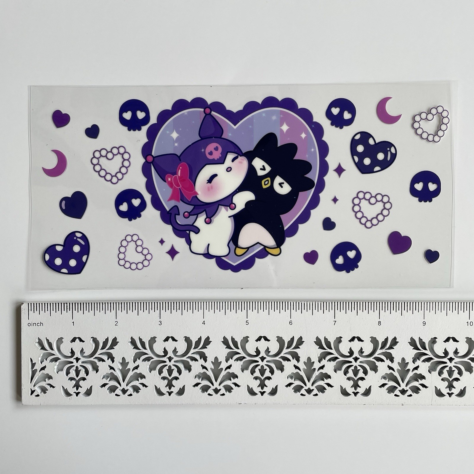 Kuromi and Badtz-Maru Heart Themed UV DTF Transfer Sticker Cup Wrap DIY Cups