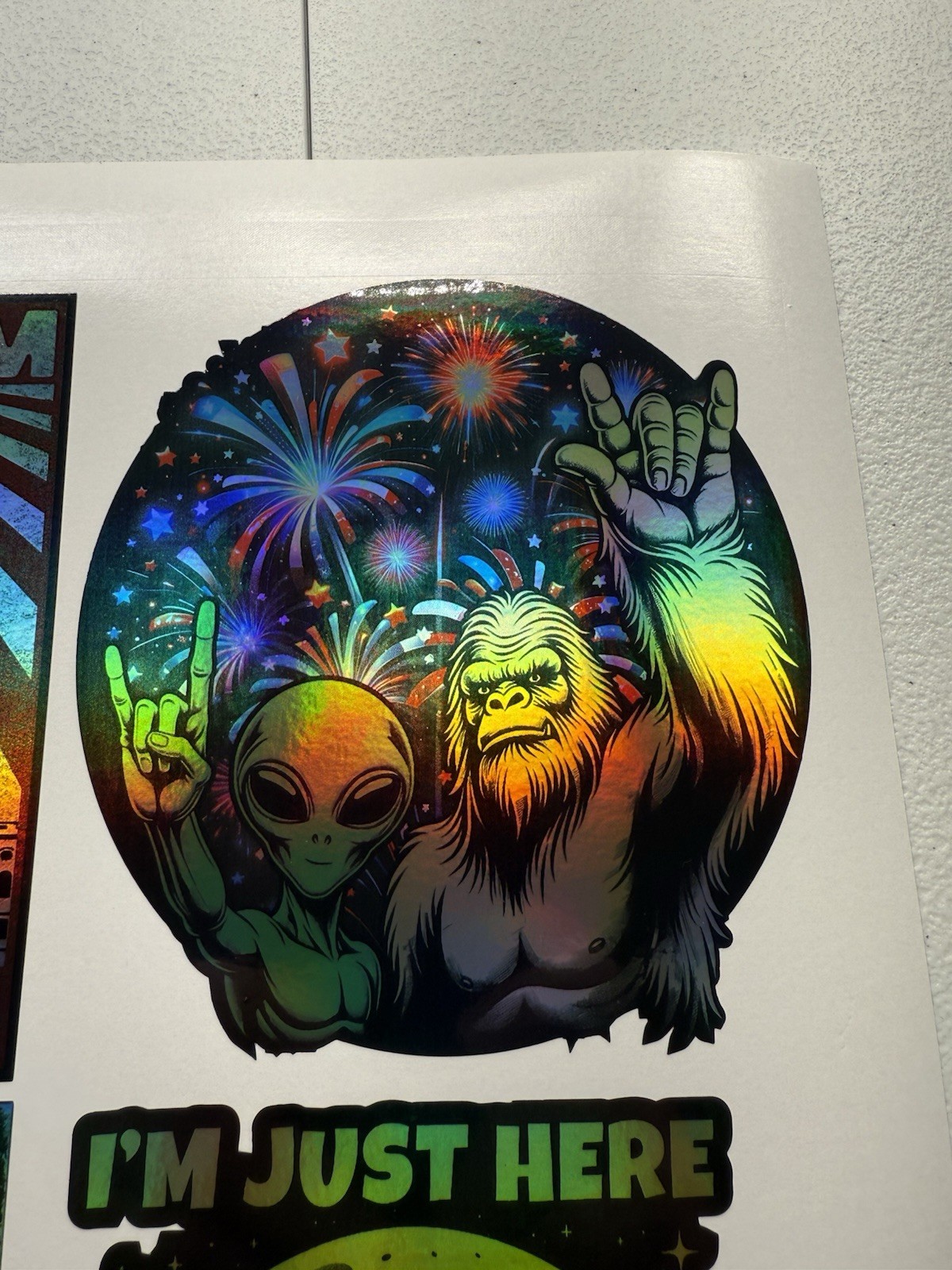 Alien Sasquatch Fireworks Bigfoot Holographic Vinyl Decal
