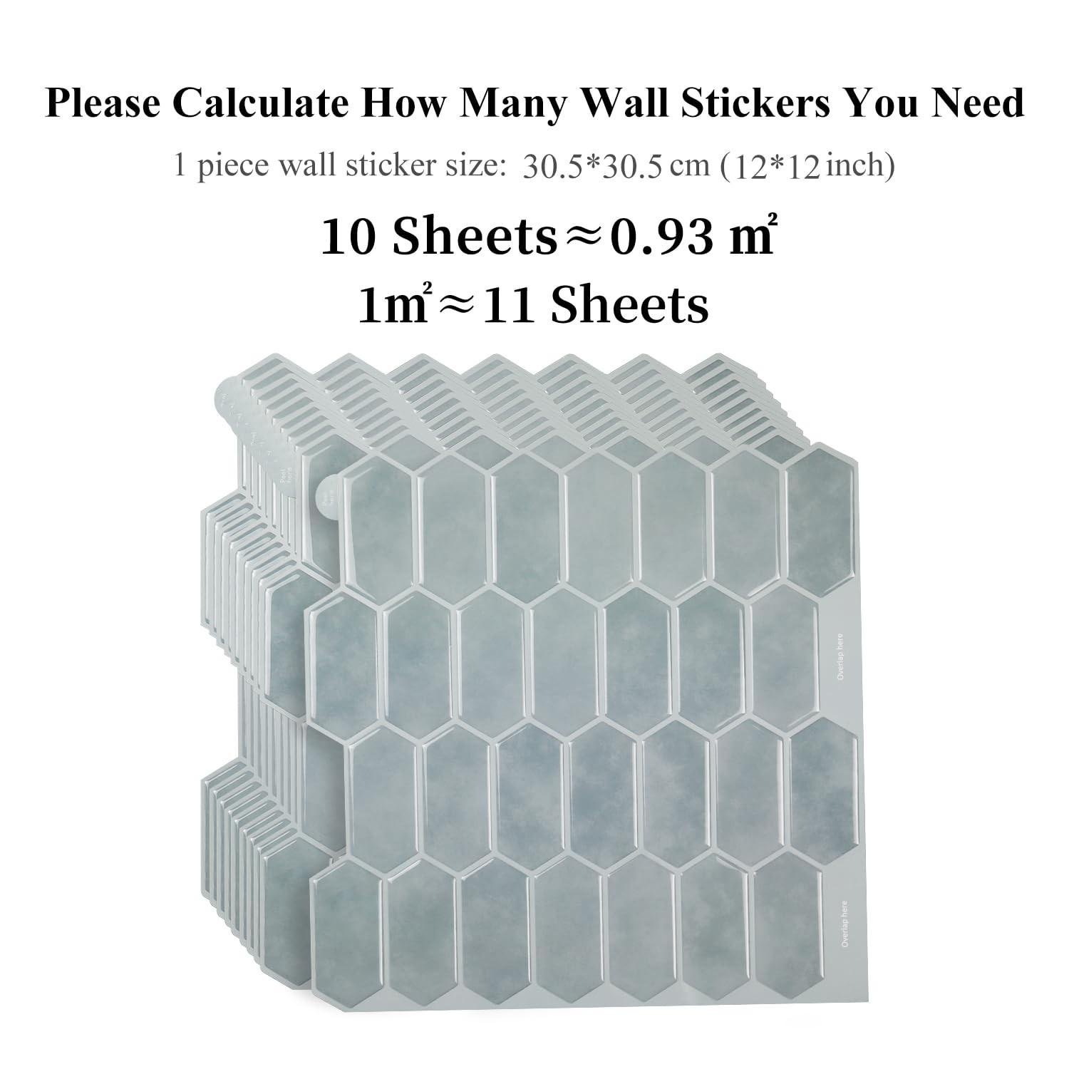 10 Sheets 12″ x12inch Light Grey Blue 3D Vinyl Backsplash Tiles, Self-Adhesiv…