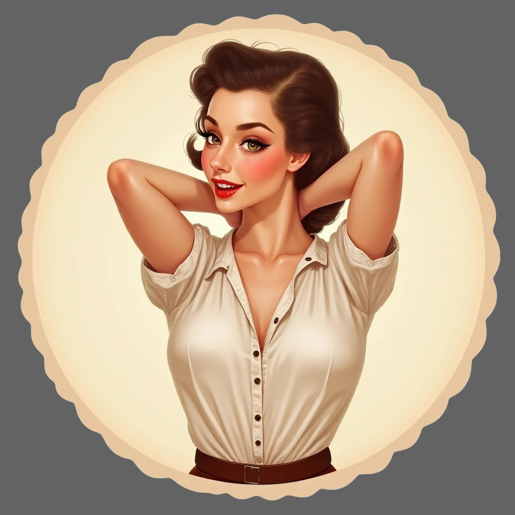 Pinup Girl sticker vinyl decal white blouse retro pose cute vintage pinup art
