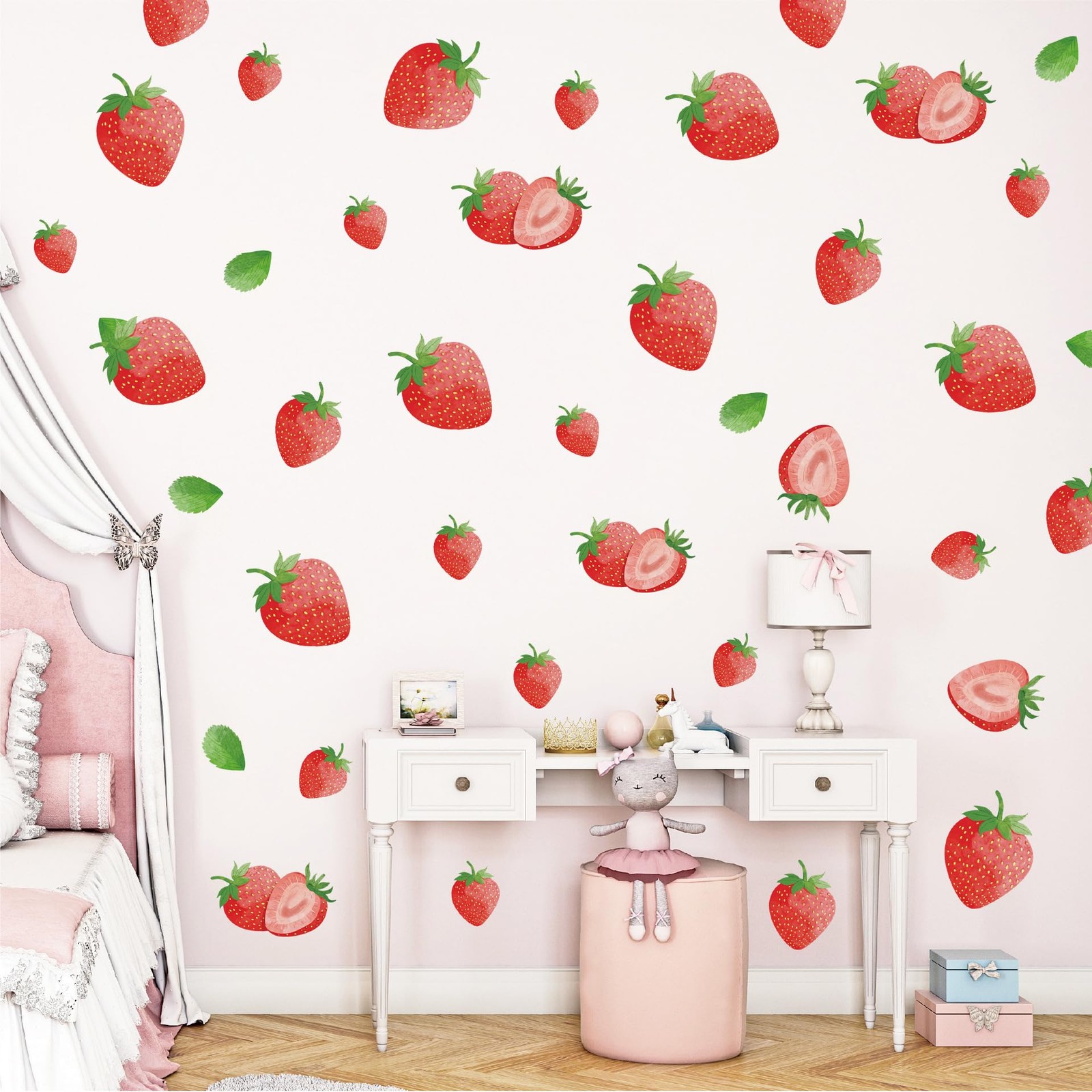 Strawberry Wall Decals – 8 Sheets 64 Pcs Removable Red Strawberry Wall Sticke…
