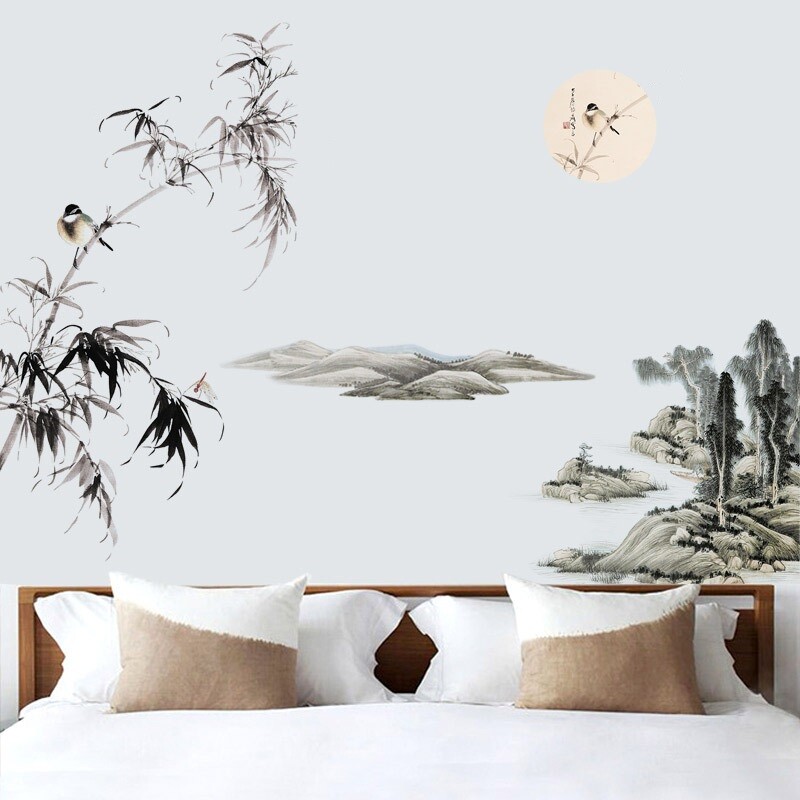 Wall Stickers Bamboo Landscape Chinese Painting Walltattoo Art Decal Home Decor