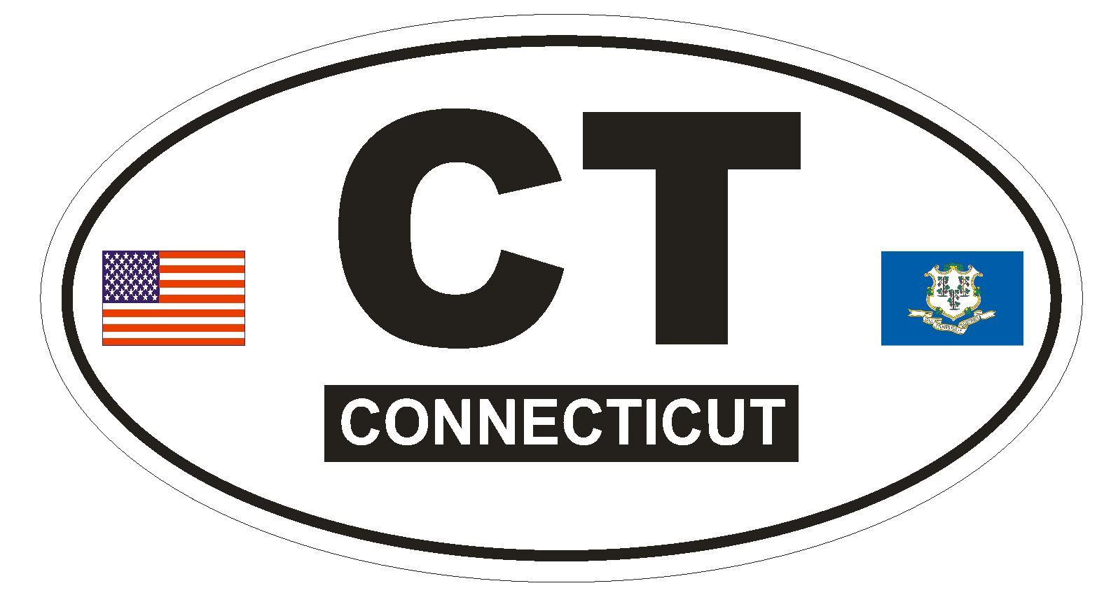 CT Connecticut Oval Bumper Sticker or Helmet Sticker D809 Euro Oval With Flags