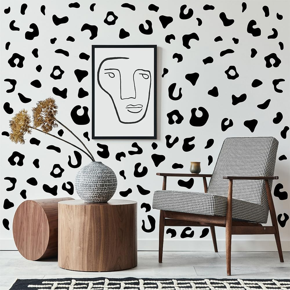 360 PCS Matte Black Leopard Print Wall Decals, 10 Sheets Peel & Stick Removable