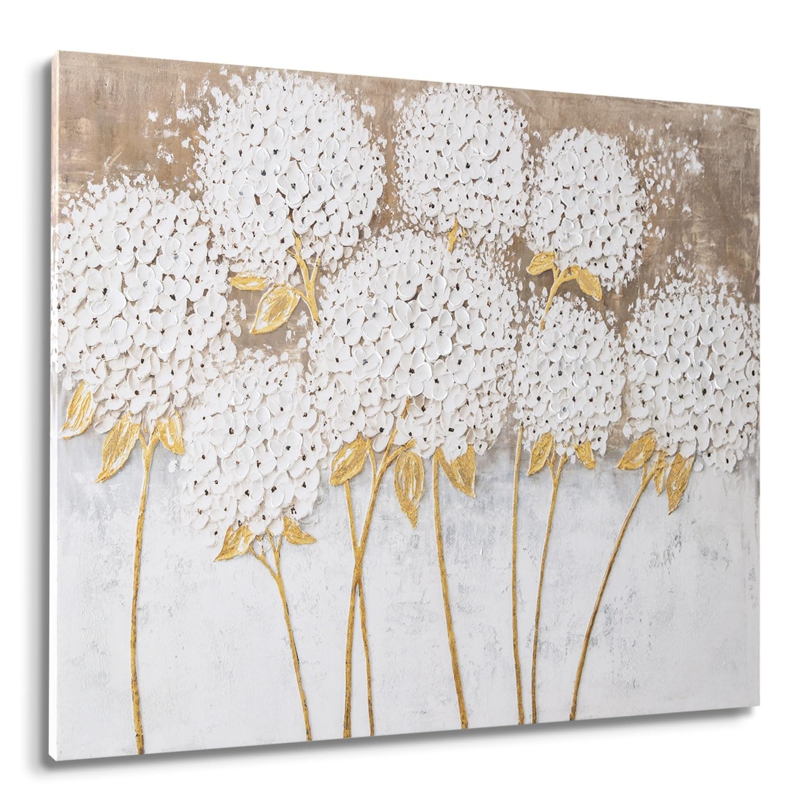 JolyWell White Hydrangea Flower Wall Art, hand-painted Large Canvas Wall Art …